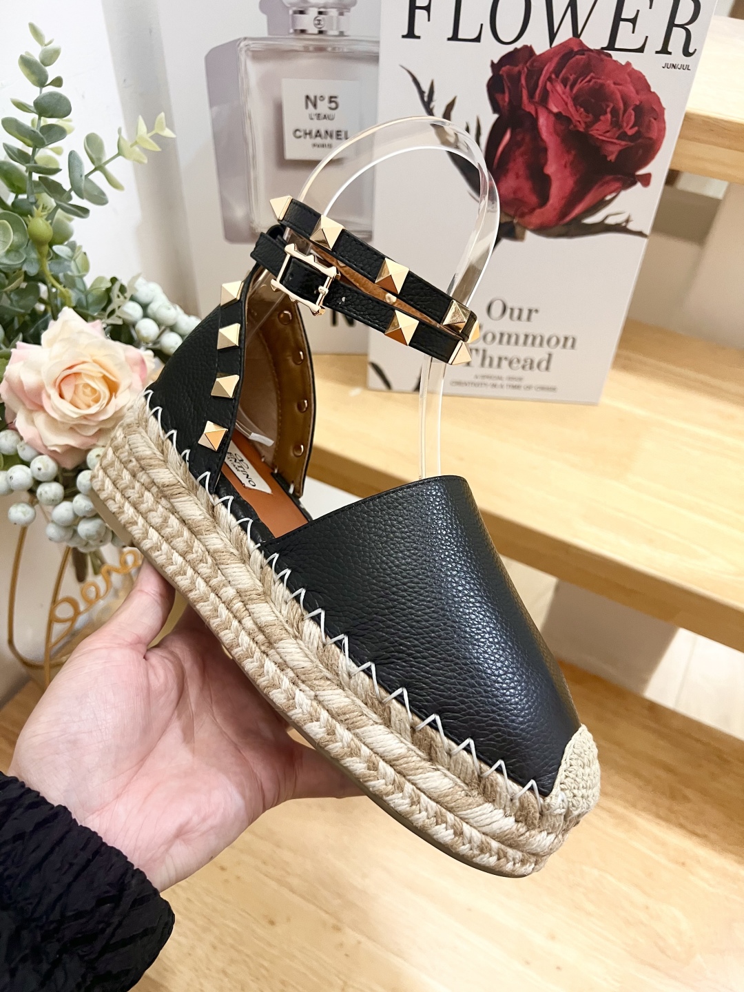Valentino Garavani Espadrille Wedge Sandals with Roman Studs in Black Leather 2 cmp i1739868275784 1170 0 3