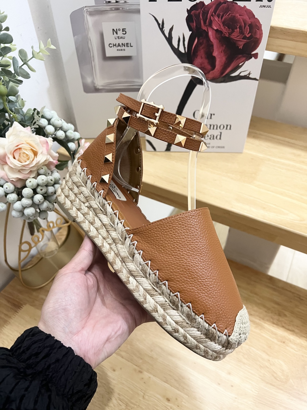 Valentino Garavani Leather Espadrille Wedge Sandals with Stud Details