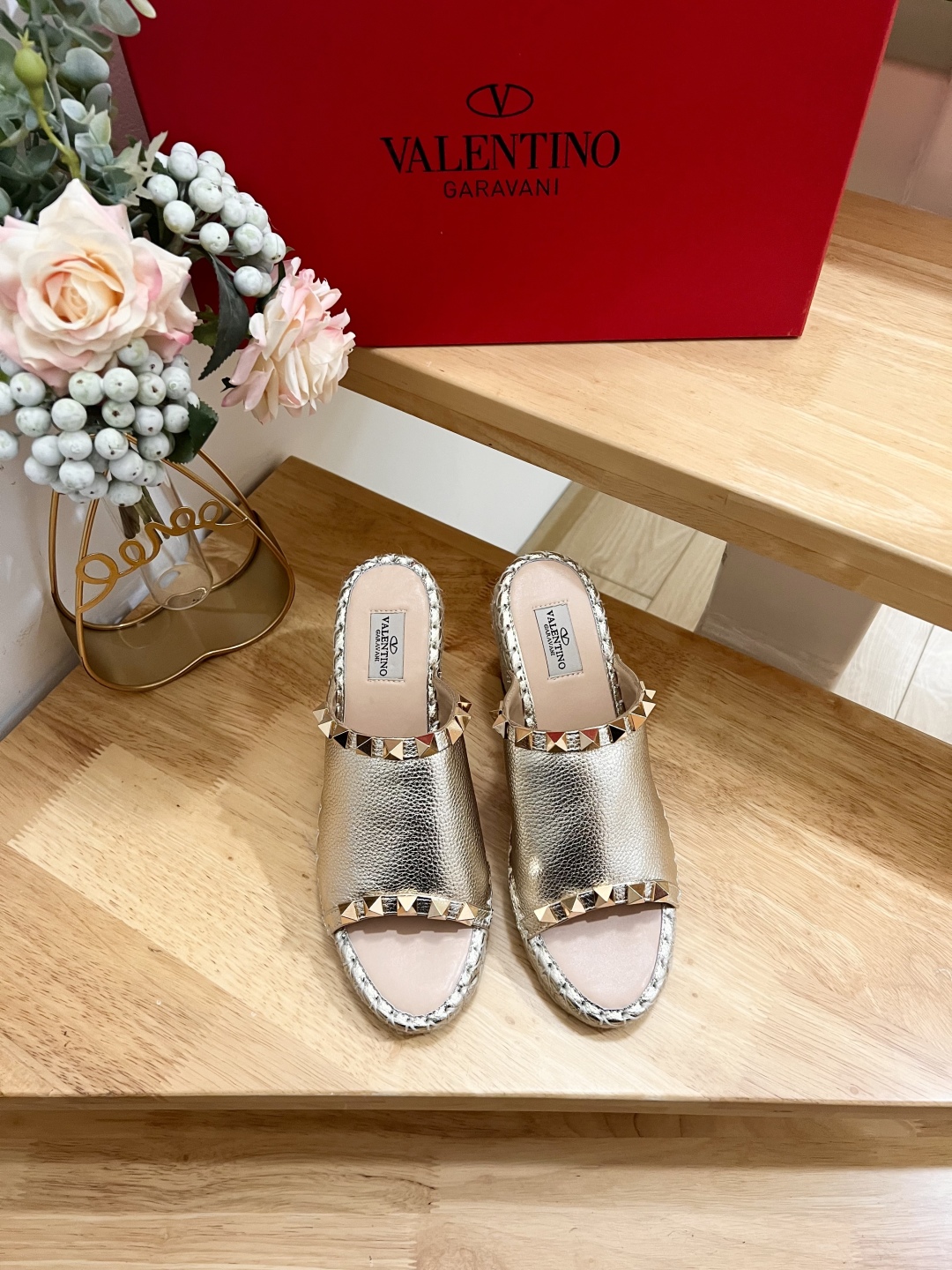 Valentino Garavani Metallic Leather Wedge Sandals with Studs 3 cmp i1741160020202 8641 0 0