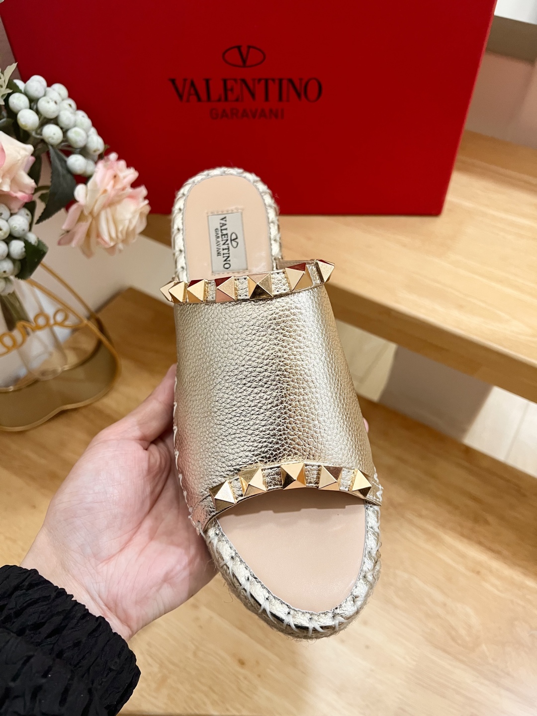 Valentino Garavani Metallic Leather Wedge Sandals with Studs 4 cmp i1741160020202 9385 0 2