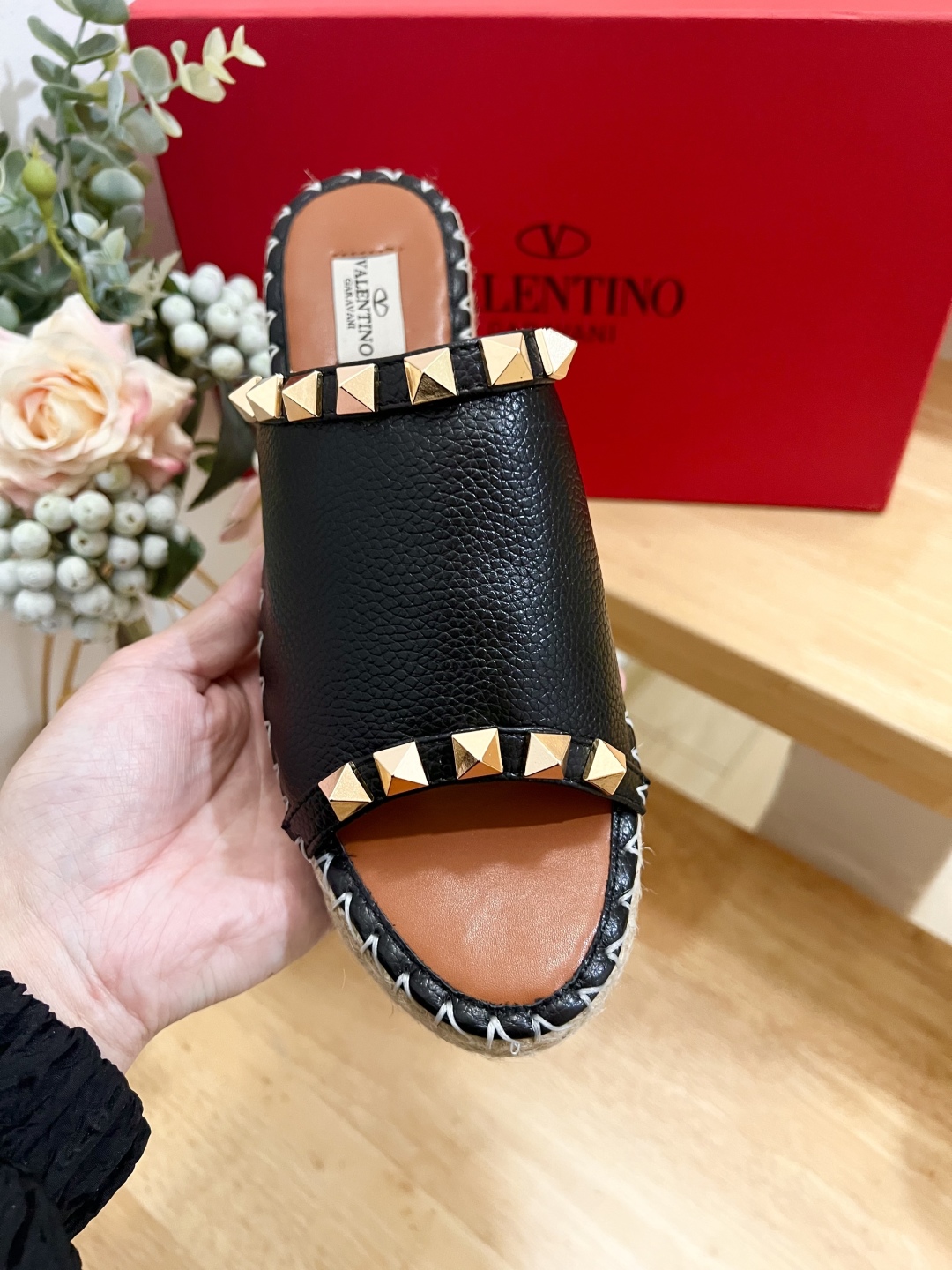 Valentino Garavani Leather Espadrille Wedge Sandals with Metal Studs 4 cmp i1741160075616 3714 0 2