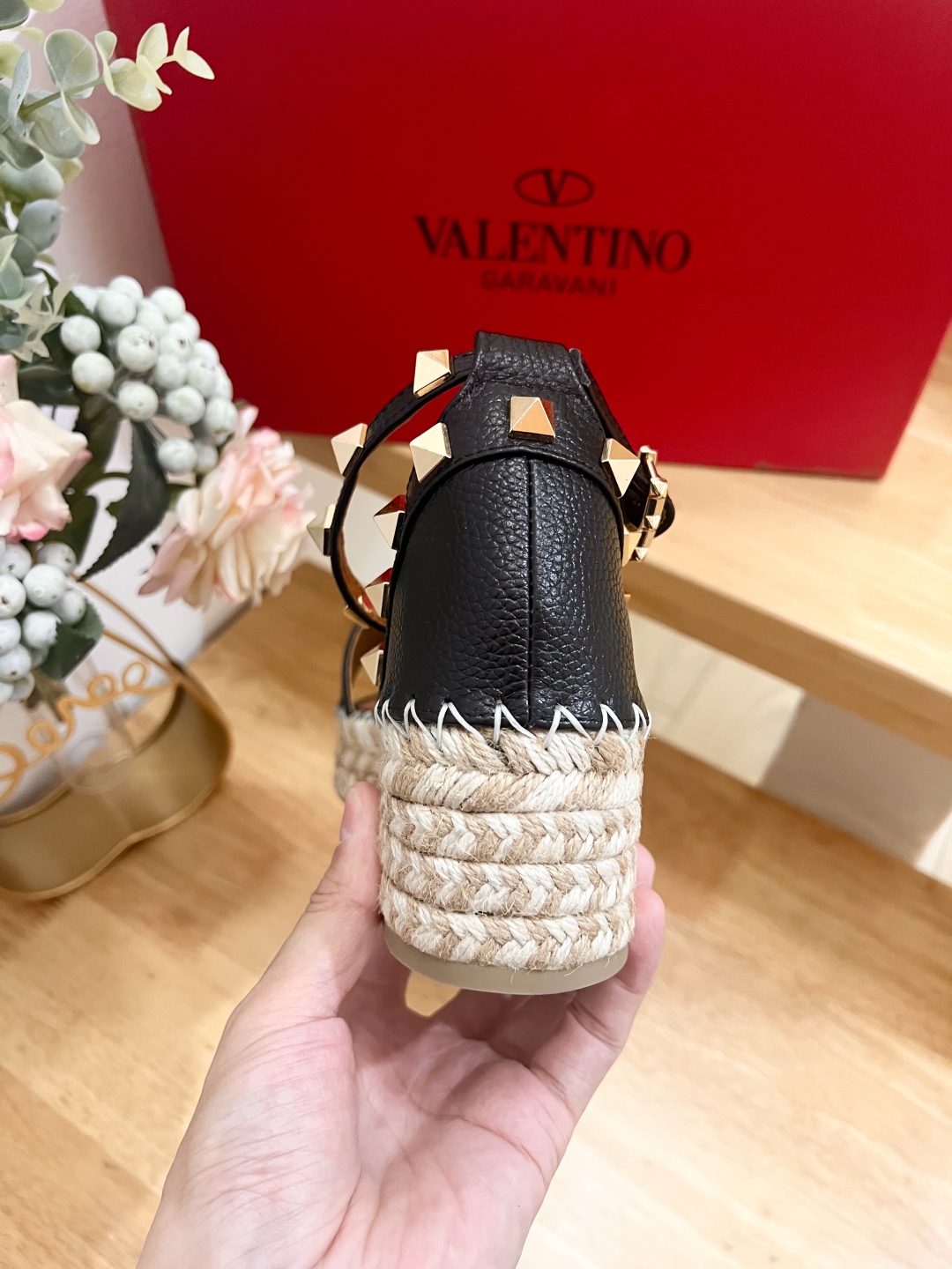 Valentino Garavani Leather Wedge Sandals with Metallic Studs & Ankle Strap 10 cmp i1742018732444 3129 0 8