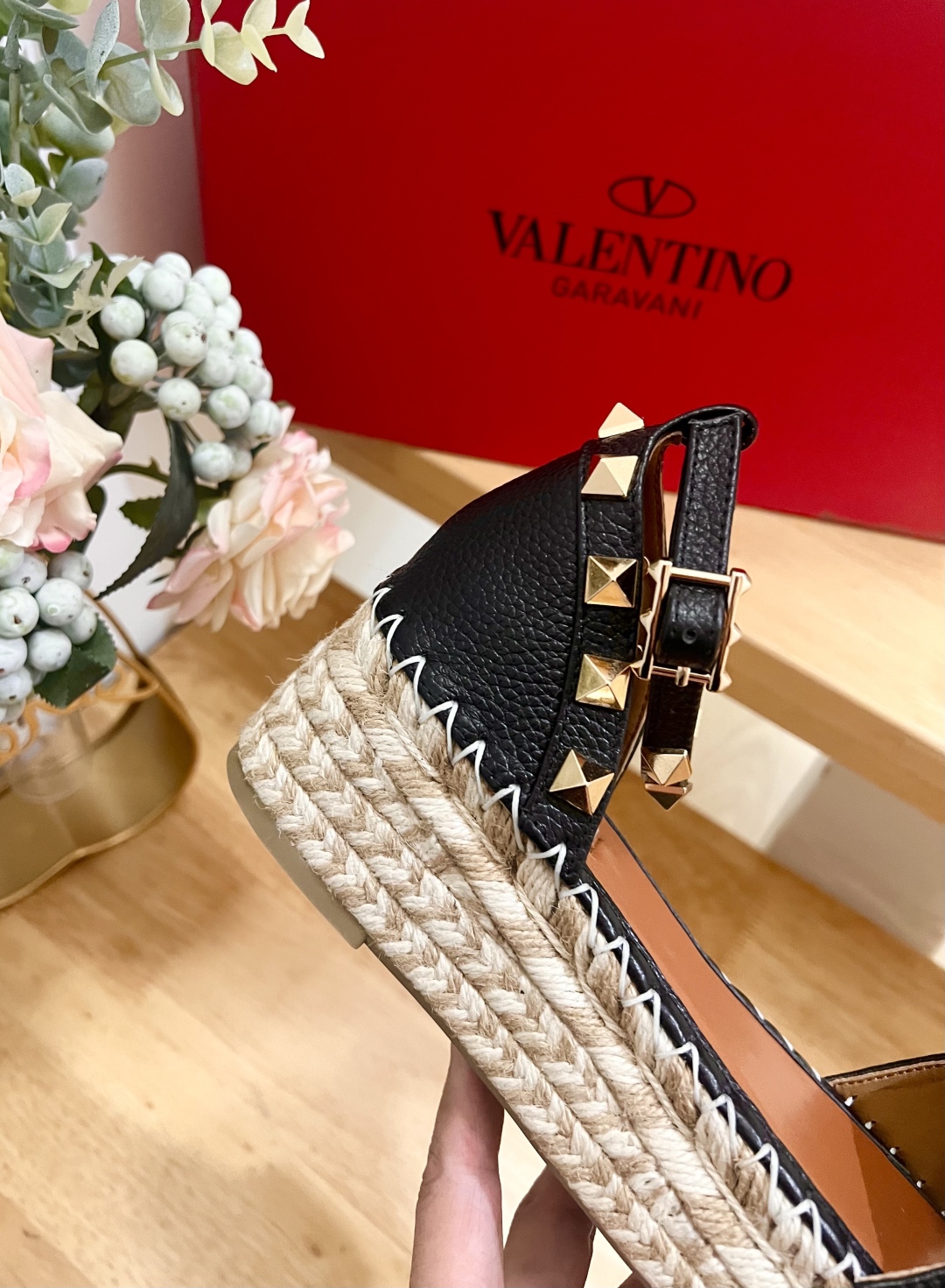 Valentino Garavani Leather Wedge Sandals with Metallic Studs & Ankle Strap 9 cmp i1742018733524 85 0 7