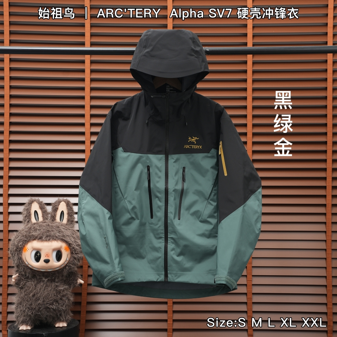 黑金绿 始祖鸟 ｜ ARC'TERY  Alpha SV7  硬壳冲锋衣HH 𝐒𝐢𝐳𝐞：𝐒 𝐌 𝐋 𝐗𝐋 𝐗𝐗𝐋 产品配