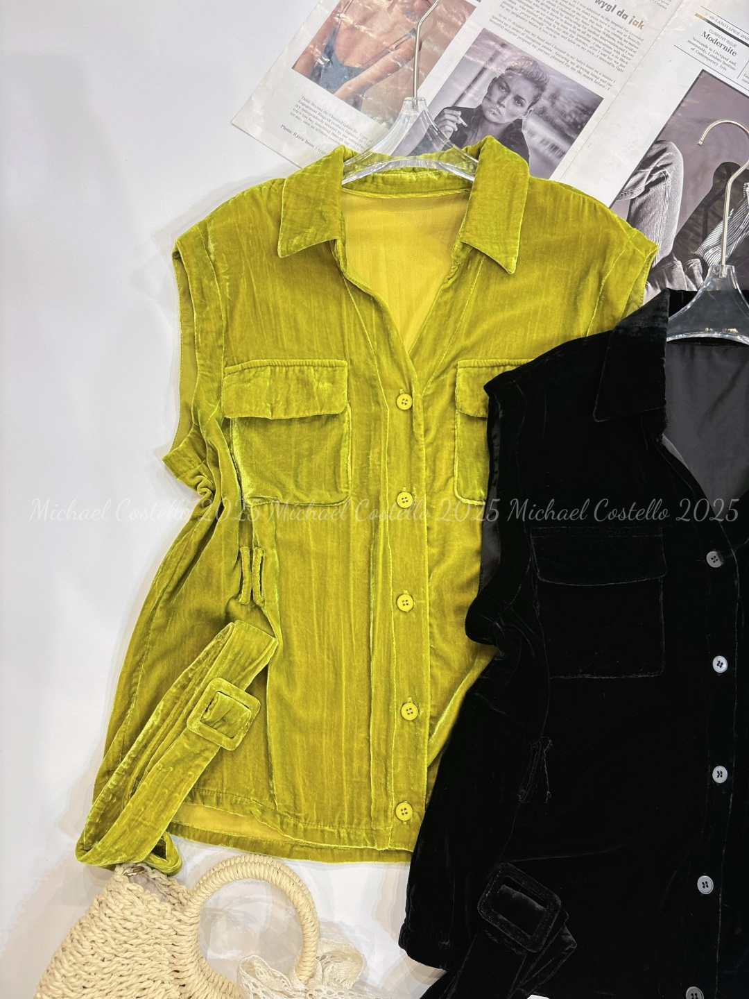 High-End Women’s Clothes: Elegant Design, Velvet Vests, Retro Fashion, Mustard Green Snorkels - 图片 8