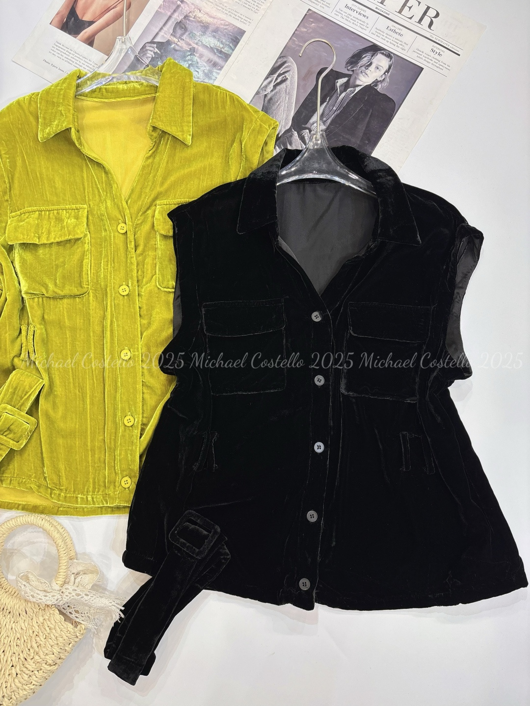 High-End Women’s Clothes: Elegant Design, Velvet Vests, Retro Fashion, Mustard Green Snorkels - 图片 9
