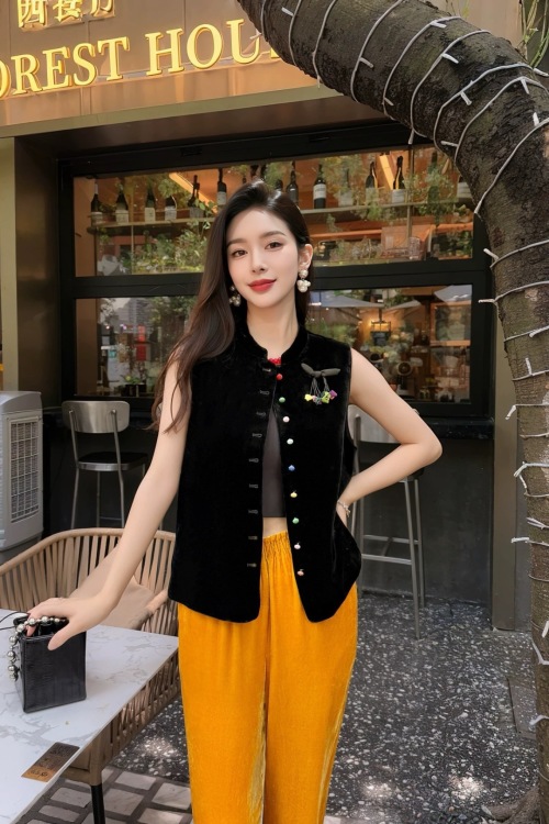 Chinese Retro Velvet Vest Mandarin Collar Sleeveless Vest Cherry Brooch 1 Chinese Retro Velvet Vest Mandarin Collar Sleeveless Vest Cherry Brooch