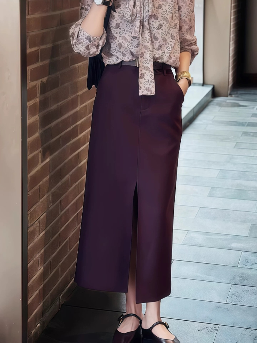 Elegant Deep Purple H-Line Slit Skirt | Sophisticated Style for Women 3 cmp i1756561308108 115 0 5