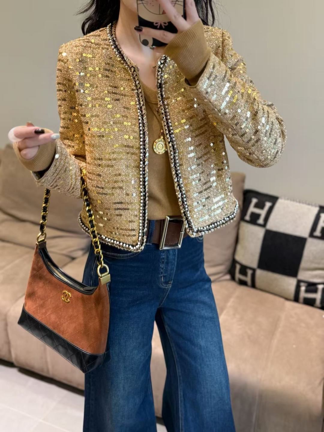 Elegant Gold Sequin Tweed Cropped Jacket, Classic Design, S-XL Sizes 4 cmp i1758176236413 2279 0 4