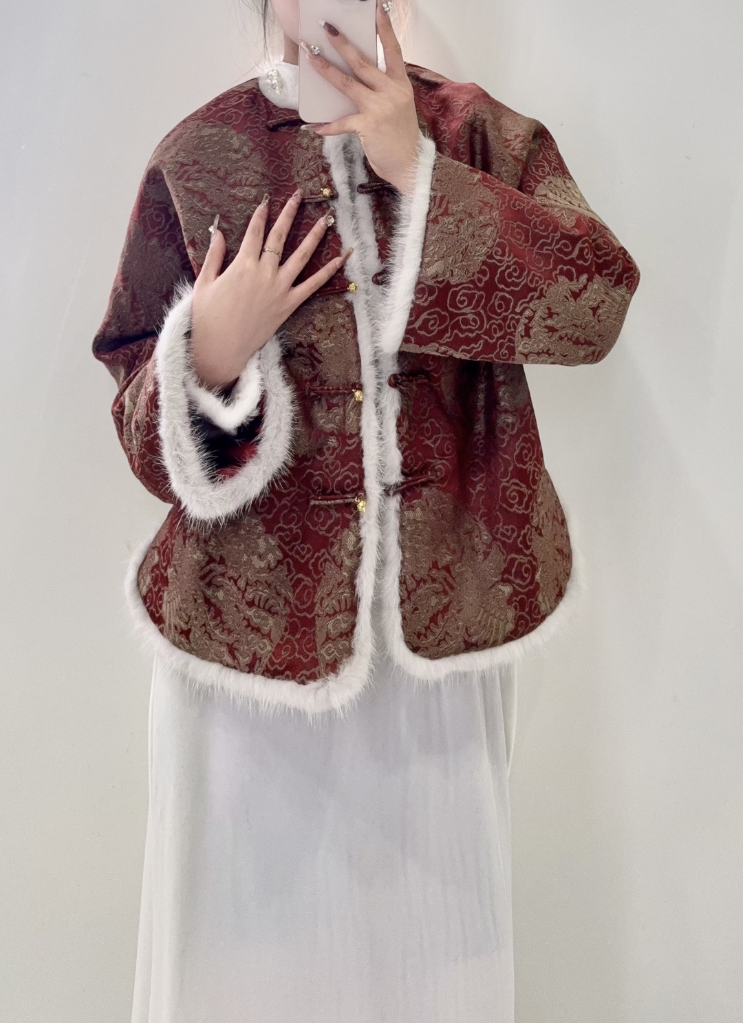 Elegant Chinese Style Mink Fur Trimmed Cotton Padded Jacket - S to XL