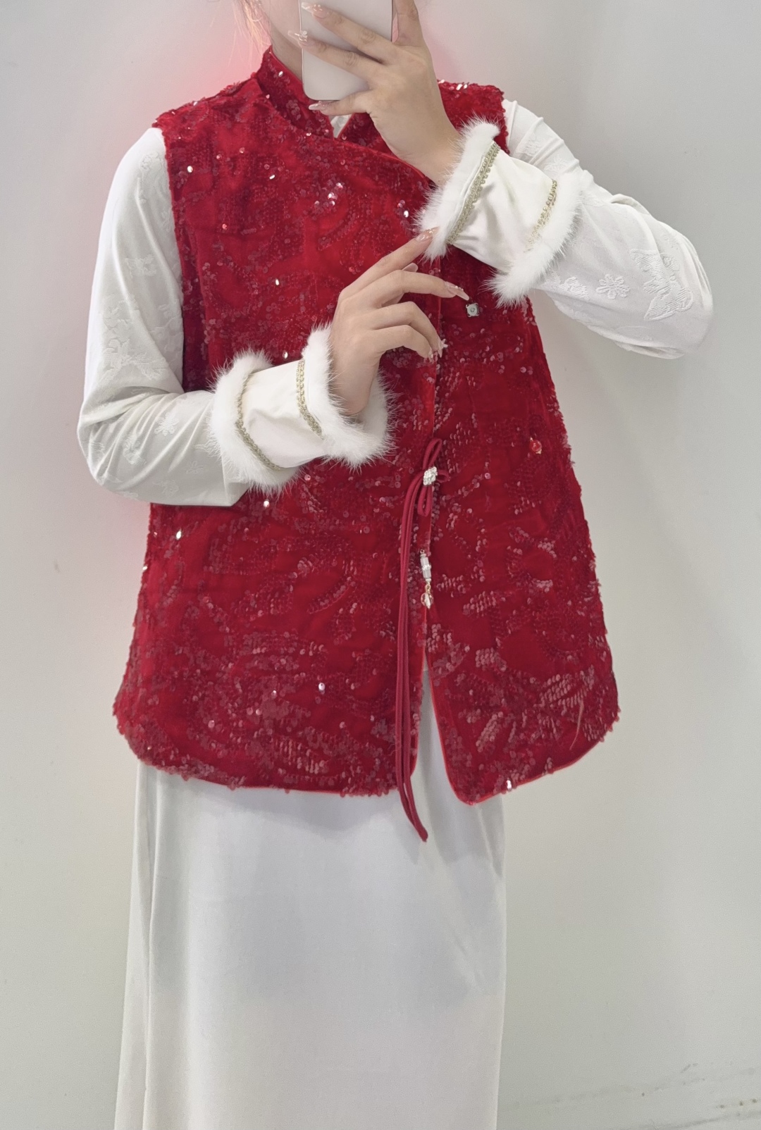 Elegant Embroidered Sequin Velvet Vest, Chinese Style Sleeveless Jacket