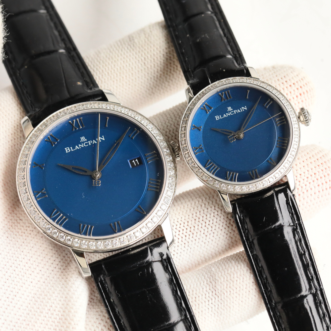 NO:150621,Gold Diamond Original 1:1 Replica Blancpain 6551-1127-55B CX8 Couple Mechanical Watch Business Couple Watches Used Enamel White, Willow Leaf Needle, Roman Scale, simple and clear. Equipped with Italian cowhide strap, soft and comfortable, gentleman's watch, classic and extraordinary [Case] ​​Men's diameter 40m/8.7m, Women's diameter 34m/8.7m  The lines between the shoulder and the case are obvious and polished in place. The cover is full and shiny. All data are truly consistent with the authentic product. [Dial] The enamel dial is oxidative and corrosion-resistant, and has very good chemical stability. Even if time goes by, it is still bright and bright. [Buckle] It is simple and convenient to wear with original folding buttons. [Movement] uses a self-produced movement of Citizen in Japan. 1151. The automatic pylon is engraved with Blancpain LOGO and plated with 18K gold. It is not only stable when walking, but also has a very accurate and imitative choice. It is a casual and formal dress!  BB's craftsmanship, classic achievements eternal, couple mechanical watches, cowhide, gold19860909金 钻  原版 1:1 复刻  宝珀 6551-1127-55B CX8 情侣机械对表 商务正装情侣腕表 采用搪瓷白,柳叶针,罗马刻度,简洁明了.搭载意大利牛皮表带,柔软舒适,绅士腕表,经典非凡【表壳】男款直径 40m/8.7m,女款直径 34m/8.7m 表肩和表壳交接的线条明显,打磨到位.壳套饱满,光泽四溢.所有数据真正做到于正品一致【表盘】搪瓷表盘抗氧化耐腐蚀,化学稳定性非常好,即使岁月境迁,依然光彩流盼【扣子】搭配原装折叠扣子佩戴起来简单方便【机芯】采用日本西铁城改宝珀Cal.1151自产机芯,自动陀镌刻宝珀LOGO并镀18K黄金.不仅走时稳定,精准 仿真度爆棚 休闲 正装 的选择！BB匠心之作 经典成就永恒,情侣机械腕表,,cowhide,gold,Watch