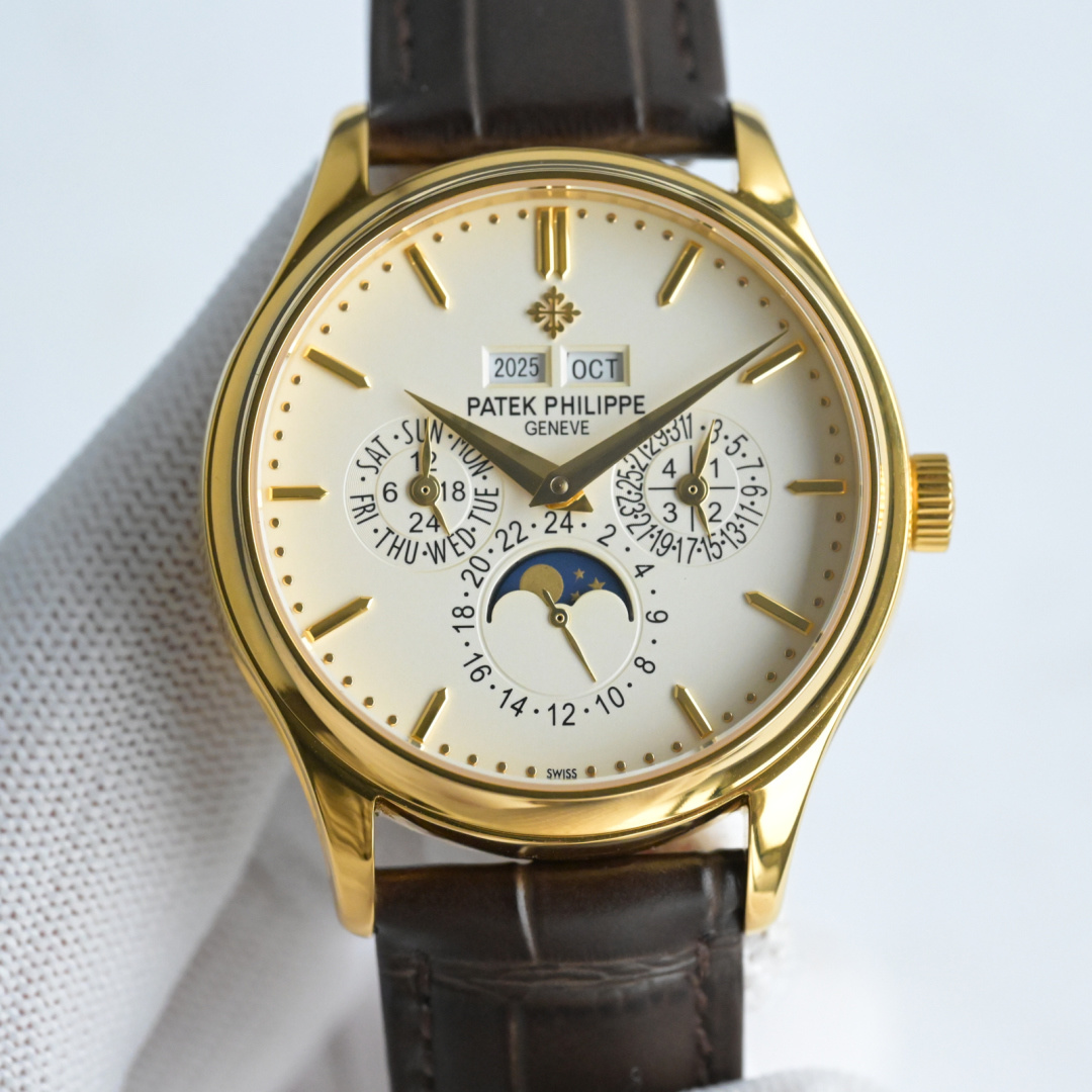 NO:394514,Production of TW, White Shell, Gold Shell, TW Factory Patek Philippe PP RK1 Super Complex Timepiece 5327, series watch, the most classic style in the perpetual calendar. The watch diameter is 39mm in formal wear, moderate size, suitable for all kinds of industry people. The dial is generous and decent, uniform in layout, and although there are many functions, it does not make people feel complicated. The sun shine pattern is paired with gold three-dimensional Breguet digital scale and willow leaf hand makes people feel even more lit. The dial is displayed at 3 o'clock, the dial is displayed at 24 hours a day of moon phase, and the 9 o'clock is displayed at the week. The overall layout of the dial is wide and not compact, very elegant. 5327 and equipped with Cal.324 Q automatic winding movement, transparent back, provide 48 hours of power reserve, waterproof depth of 30 meters, meeting daily life needs.  In addition, paired with an Italian cowhide strap and a PP iconic lantern buckle, the retro and elegant feeling is full. This 5327 is a formal watch, and you can choose from a dial in various colors. It is good to wear black, white and gray formal wear, and it is also possible to wear daily and casual. A classic work of art, a perfect collection. Patek Philippe's exclusive words cannot own a Patek Philippe, we are just keeping it for the next generation. But let me ask you who loves watches, who doesn't want to own a Patek Philippe? This may be the starting point or even the end point of the original intention of many watch lovers. If there is an opportunity to appear in front of you, then cherish it!  The best luxury recommendation for gifts, please identify TW exclusive quality, breguet, patek philippe, cowhide19860909TW 出品 白壳 金壳  TW Factory 百达翡丽 PP RK1 超级复杂功能时计5327、系列腕表,万年历中最经典的款式. 表径为正装39mm,大小适中,适合各类行业人士,表盘布局大方得体,布局均匀,功能虽多却不让人觉得繁杂,日辉纹搭配金质立体宝玑数字刻度和柳叶指针更让人觉得眼前一亮. 表盘3点位置为日历显示,6点位置为24小时真月相显示,9点位置为星期显示,盘面整体的布局,宽阔不紧凑,非常典雅 5327及搭载Cal.324 Q自动上链机芯,背透,提供48小时动力储存,防水深度30米,满足日常生活所需. 另外,搭配意大利牛皮表带,带PP标志性灯笼扣,复古儒雅的感觉拉满. 这款5327、属于正装表,各色表盘任君选择,搭配黑白灰正装都不错,日常搭配休闲也可. 一件经典的艺术品,一件完美的收藏品.百达翡丽的专属语谁都无法拥有一块百达翡丽,我们只是为下一代保管.但试问爱表之人,谁不愿意拥有一块百达翡丽呢,这或许是很多爱表之人初心的起点,甚至是终点.如果有个机会出现在你面前,那么就好好珍惜吧！送礼最佳奢华推荐请认准TW独家品质,,breguet,patek philippe,cowhide,Watch
