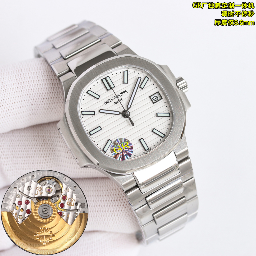 NO:641323,GR produced white case 1350 gold case 1400 diamonds 50 GR Factory new women's watch v2 version strongly recommends the P women's Nautilus. Welcome to compare details PP Patek Philippe Nautilus series R69 1 is equipped with an exclusive customized version of the 9015 machine-modified Cal.324sc integrated automatic movement, which can adjust the time in seconds, adjust the time in seconds, adjust the time in seconds, and has a special kinetic energy storage of 45 hours, with a vibration frequency of 28800 per hour.  2316L custom-grade ergonomic strap!  3 The size of the watch is 35.2MM, the thickness is 8.6mm. 4 Inlaid with 56 Swarovski crystal diamonds, the same number as genuine diamonds. 5 The watch mirror is double-sided anti-glare sapphire crystal glass. 6 The color of the words is consistent with the original. 'No one can own Patek Philippe, it is just kept for the next generation.' Elegant and majestic, it perfectly interprets the fashion taste of working women, while being elegant while still being powerful and domineering. GR Factory2025 ingenious masterpiece  Welcome for your tasting and gift giving. The best luxury recommendation is please look for the exclusive quality of GR, swarovski, patek philippe19860909GR 出品 白壳 1350 金壳 1400 钻50 GR Factory 新款女表v2版本强烈推荐P女款鹦鹉螺.欢迎对比细节PP 百达翡丽 鹦鹉螺系列R69 1搭配独家定制版9015机改Cal.324sc一体自动机芯,调时不停秒,调时不停秒,调时不停秒,特惠动能储存45小时,振频28800每小时. 2316L定制级人体工程学表带！ 3腕表尺寸35.2MM,厚度8.6mm 4镶嵌56颗施华洛世奇水晶钻与正品钻石数量一致 . 5表镜双面防眩目蓝宝石水晶玻璃. 6字面色泽均与正品一致. “没人能拥有百达.翡丽,只不过为下一代保管而已.” 优雅大气 完美演绎职场女性的时尚品味,在优雅之余又不失强悍霸气. GR Factory2025匠心力作 欢迎您的品鉴送礼最佳奢华推荐请认准GR独家品质,,swarovski,patek philippe,Watch