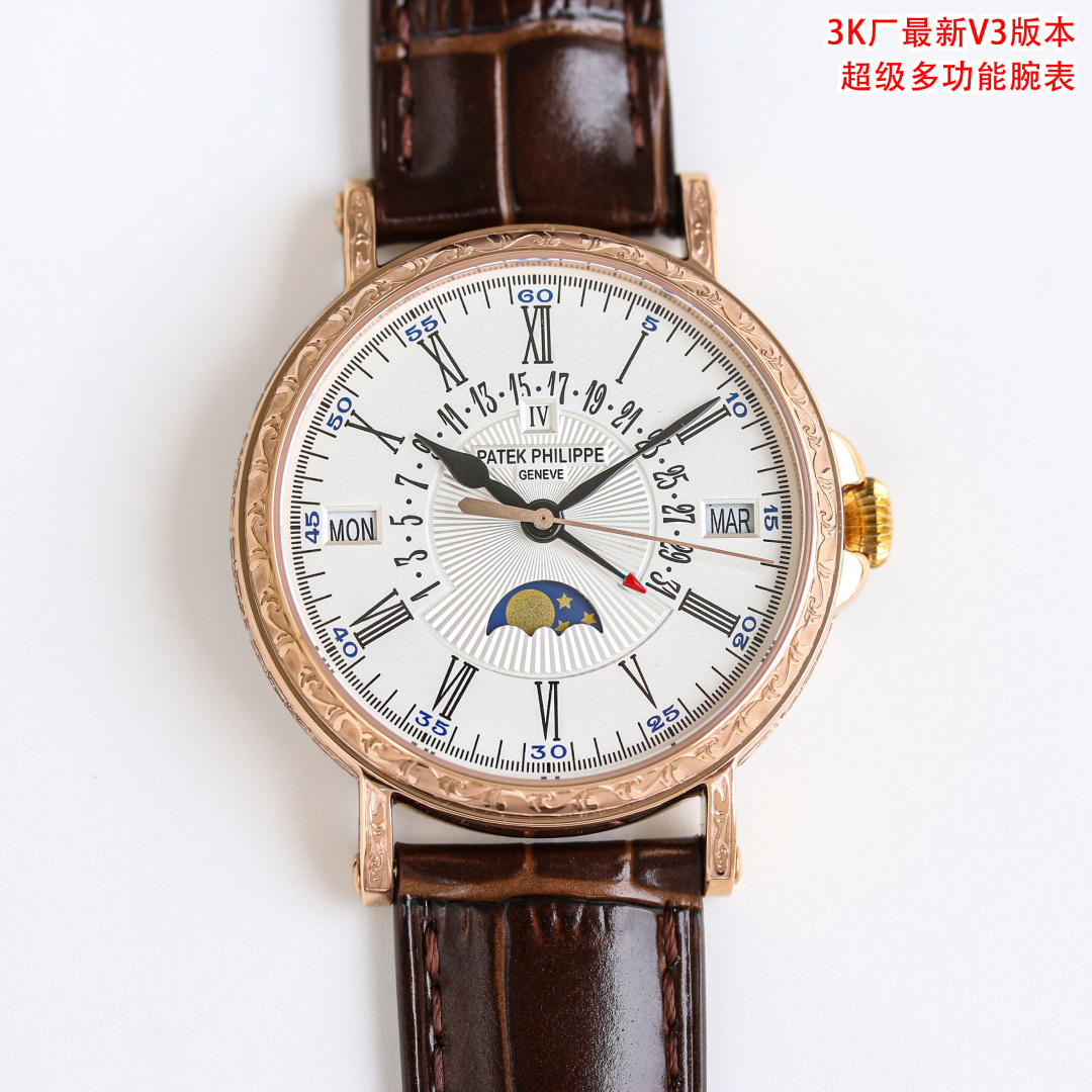 NO:157598,3k Produced by White Shell Gold Shell Carved Shell 50 3k Factory Patek Philippe PP Classical Series MK1 High-end, Atmospheric and Upscale, One-click folding, consistent original version, high-quality products, known as the king of watches!  Limited edition styles, new products, latest styles, known as the king of watches, the king of kings, leading styles, popular on the entire network Patek Philippe PP The best collection of the year - Patek Philippe PP Classical super complex multi-function 51.59 perpetual calendar series watches, elegant!  1 [Excellent details and advantages] The 38mm size and lug design of this watch can make it suitable for the public to wear. Whether you wear a large wrist or a small wrist, there is no pressure. In every move, half of it is exposed outside the cuffs. Successful people and business equipment, this watch will definitely give you face and confidence. The feeling of getting started is a comfortable wearing experience and the weight of a small gold watch. You can realize that having it is the real winner in life. This watch is worth applause. Strong][Strong][Strong  ][666]1. Case polishing In order to pursue the effect of genuine warmth and jade, PPF watchmakers polish it carefully and slowly produce fine work. 2. The connection mechanism between the stamping cover and the shell has a crisp feel comparable to that with genuine products. The stamping back cover has a higher waterproof performance. 3. The scale and pointer are processed using the latest precious metal electroplating process, and the effect is higher than that of the original. 4. The 