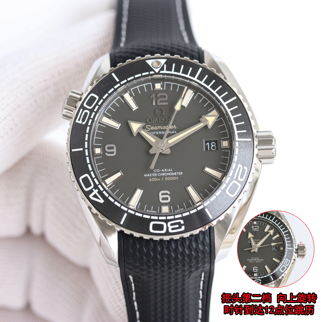 NO:394518,TVS Factory OMEGA OB2 Ocean Universe Diving Watch Exclusive and Only Cal.8900 Movement, Fast Adjustment Calendar, Double T Shock Absorbing Black Balance. Perfect Size ~ 43.5mm Made of brushed stainless steel, green ceramic ring is also brushed with Liquidmetal diving scale. The steel belt is calm and atmospheric, separate non-integrated steel belt, and is matched with an integrated green rubber strap. The dial is made of brushed stainless steel, and is printed with green and black text. The hands and hour markers are made of PVD and brushed stainless steel. The white Super-LumiNova luminous coating ensures that the watch is read clearly in a dark environment. The back of the watch is NAIAD  Created by LOCK technology, sapphire glass is decorated with seahorse patterns made of metal. For the best luxury recommendation for gifts, please be sure to identify TVS exclusive quality, omega19860909TVS 出品 钢带胶带  TVS Factory 欧米茄·OMEGA OB2 海洋宇宙米潜水表 独家唯一对版 Cal.8900机芯,实现快调时针调日历, 双T避震器黑摆轮.完美尺寸～43.5mm 采用经过拉丝处理的精钢材质打造,绿色陶瓷圈亦经过拉丝处理,其上饰有Liquidmetal潜水刻度.钢带沉稳大气,分离装非一体钢带,搭配一体式绿色橡胶表带 表盘采用经过拉丝处理的精钢材质,并印有绿色和黑色文字,指针和时标采用经过PVD和拉丝处理的精钢材质制成,而白色Super-LumiNova夜光涂层确保腕表在黑暗的环境下清晰读时,表背采用NAIAD LOCK技术打造,蓝宝石玻璃上饰有金属制成的海马图案. 送礼最佳奢华推荐请认准TVS独家品质,,omega,Watch