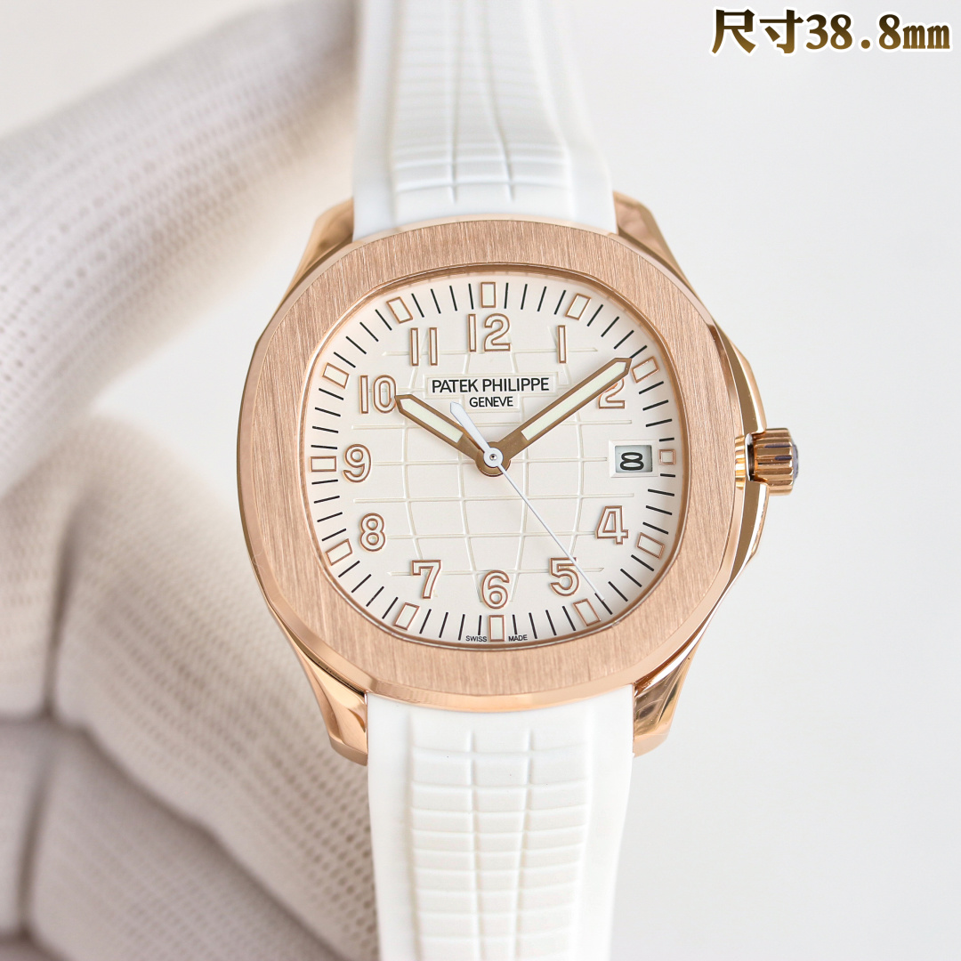 NO:389693,GR Produced by GR, White Shell, Gold Brick 50 New Buckle 50 GR Factory New 38.8mm Patek Philippe PP R68 Grenade AQUANAUT Series Mechanical Watch, 5167A/5168G/5167R Series Watches - Exclusively developed and customized Patek Philippe PATEK PHILIPPE. Imported and modified 324SC movement, upgraded and improved the shortcomings of the market version, and the movement function savings last for about 55 hours. The quality is extremely stable. The product uses the bold design of the grenade shape to show the dynamic and fashionable charm of the wrist timepiece, and also demonstrates the men's yearning for the distance, without losing the elegance and exquisiteness, highlighting the temperament of Patek Philippe sports watches. PP Grenade Series 38.8mm [Case]  1. The case still retains a round octagonal appearance, made of 904 stainless steel, polished and polished to make it look more exquisite and gorgeous design style, the material is sturdy and durable, with a diameter of 38.8mm and a thickness of 8.9mm. 2. The flat part is consistent with the genuine product, the sides are frosted, and the flat part of the bezel is decorated with vertical satin patterns. While ensuring a beautiful color, it also takes into account the wear resistance. 3. The case and lugs are formed in one piece, with smooth lines and fitting the wrist. 4. The crown is also made of stainless steel, and the screw-in design ensures the waterproof performance of the watch, and the anti-slip texture style design ensures the watch can be accurately calibrated, ensuring that each watch is 100% waterproof test [Watch strap/buckle]  The tape is made of natural 'Tropical' composite rubber material consistent with the authentic product. The waterproof strap shows the advantages of the composite material to wear comfortably, extremely resistant to wear, resists seawater corrosion and resists UV radiation. 2. Perfectly cloned Aquanaut classic folding buckle, and is chamfered even on very small corners to ensure the original comfort. [Dial/Pointer] The dial and hands are both consistent with the authentic luminous effect. The dial is designed with the inspiration of the earth network, with the embossed pattern at the bottom, and the layers are clear, which is consistent with the authentic appearance. 2. The dial scale is consistent with the authentic Arabic numeral hour markers. Each three-dimensional hour marker is made purely by hand. The hour marker and hands are coated with authentic Superluminova luminous coating, so that time can be read easily even in the dark.  3. Each watch in the calendar window is horizontally upright without deflection. [Movement] The movement uses the exclusive upgraded and customized Patek Philippe Cal. The imported 324SC movement has super stable quality and a power reserve of about 55 hours, basically guaranteeing zero faults. 2. The chamfer of the movement plywood is polished with Swiss craftsmanship. 4. The movement is fully engraved, clear and not worn, and the texture is the ultimate. GR craftsmanship spirit, focusing on quality!  The best luxury recommendation for gifts, please be sure of GR exclusive quality, patek philippe19860909GR 出品 白壳 枚金 砖50 新扣50 GR Factory 新推出 38.8mm 百达翡丽 PP R68 手雷AQUANAUT系列机械腕表,5167A/5168G/5167R系列腕表——独家开发定制百达翡丽PATEK PHILIPPE.进口改324SC机芯,升级改善市场版本的不足,机芯功能储蓄长达55小时左右.品质极其稳定,产品以手雷形状大胆的设计,展现腕间时计的动感时尚魅力,也彰显了男士向往远方的探索精神,又不失典雅精致,凸显百达翡丽运动腕表的气质. PP 手雷系列 38.8mm【表壳】 1.表壳依旧保留圆润的八角形外观,采用904精钢材质打造而成,经抛光润饰,更显精美华丽的设计风格,材质坚固耐用,直径38.8mm,厚度为8.9毫米. 2.平面部分均与正品一致经抛光处理,侧边采用磨砂处理,表圈平面部分饰有垂直缎纹,在保证色泽靓丽的同时,也兼顾耐磨特性. 3.表壳与表耳一体成型,线条流畅,贴合手腕. 4.表冠同样采用精钢材质打造而成,旋入式设计保证腕表防水性能,防滑纹理样式设计保证腕表可以精准校时,保证每一只腕表都做到百分百防水测试【表带/表扣】 胶带均采用与正品一致的天然“Tropical”复合橡胶材质,防水表带尽显复合材质的优势佩戴舒适,极其耐磨擦、耐磨损、耐海水腐蚀且抗紫外线辐射. 2.完美克隆Aquanaut经典式折叠式表扣,即使在非常细小的拐角处上也做有倒角润饰,确保还原正品般的舒适感.【表盘/指针】 表盘及指针均采用正品一致的夜光效果,表盘以地球网络状灵感设计,底部浮雕图案,层次分明,均与正品一致观感. 2.表盘刻度均与正品一致采用立体阿拉伯数字时标,每个立体时标刻度是纯手工制作而成,时标和指针上都涂了正品一致Superluminova夜光涂层,即使在黑暗中也可以轻松读取时间. 3.日历窗口每一只腕表做到水平正位,不出现偏斜遮挡.【机芯】 机芯采用独家升级定制的百达翡丽Cal.进口改324SC机芯,质量超级稳定,动力储时长达55小时左右,基本做到零故障的保障. 2.机芯夹板的倒角采用瑞士工艺打磨同样无可挑剔. 4.机芯全部精雕刻字,清晰不磨损,纹理做到极致. GR匠工精神,专注品质！送礼最佳奢华推荐请认准GR独家品质,,patek philippe,Watch
