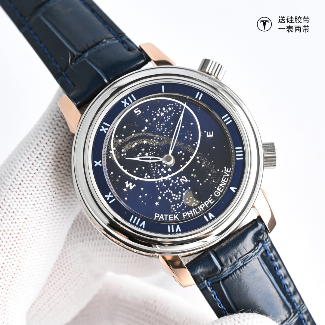 NO:336860,Diamond PP. Patek Philippe Starry Sky Series Pearl Holder Starry Sky 5102PR [Sealing a screenshot, you will get a pair of tape/one watch and two wear/will be handsome no matter how you wear it!  】The highest version of the market. Its functions and movements are the same as the genuine ones, using Cal. Pearl Turtle ultra-thin movement, Patek Philippe Starry Sky upgraded to the ultimate V6 version!  This time, a relatively large upgrade is made. Please be sure to mark the 