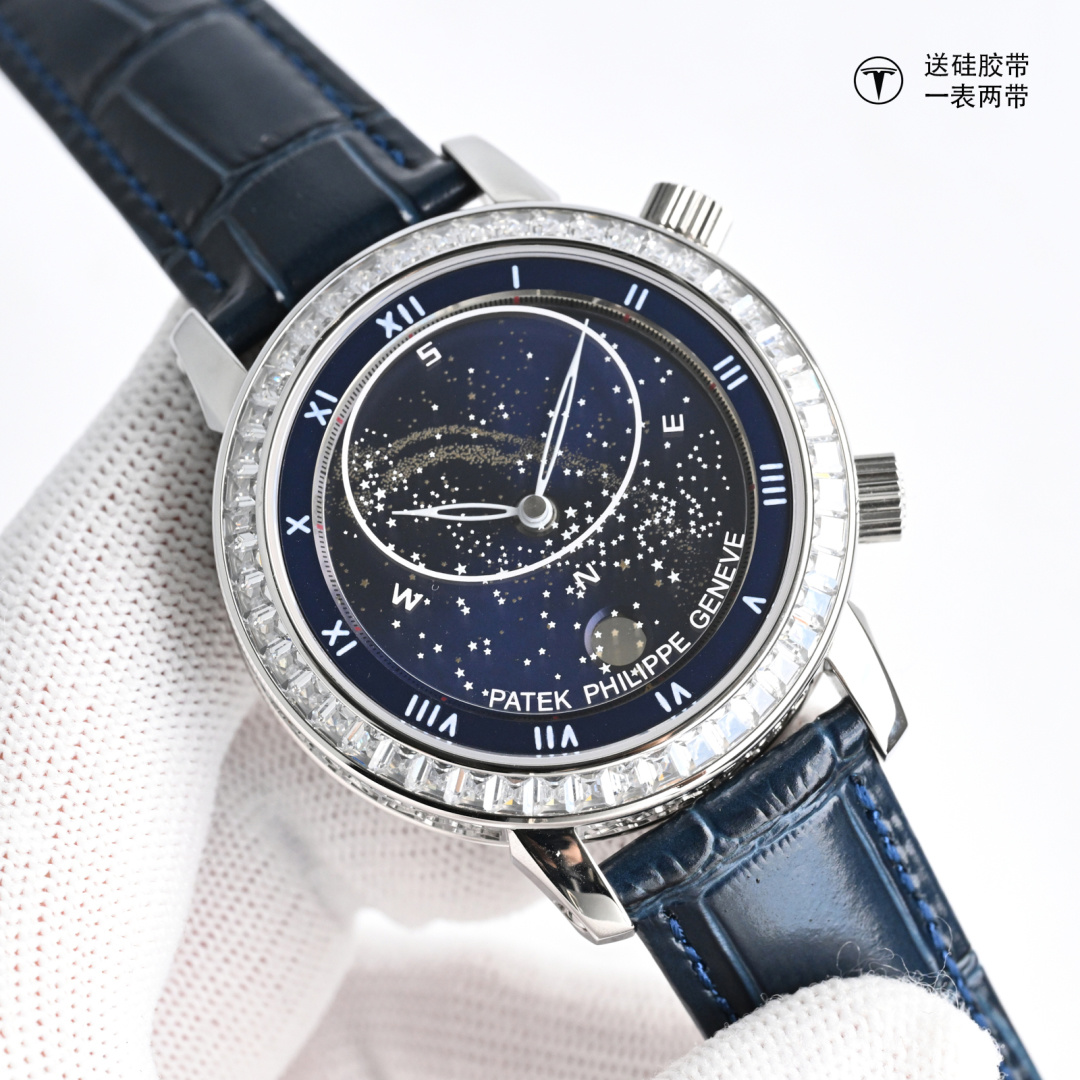 NO:336754,Diamond PP. Patek Philippe Starry Sky Series Pearl Holder Starry Sky 5102PR [Sealing a screenshot, you will get a pair of tape/one watch and two wear/will be handsome no matter how you wear it!  】The highest version of the market. Its functions and movements are the same as the genuine ones, using Cal. Pearl Turtle ultra-thin movement, Patek Philippe Starry Sky upgraded to the ultimate V6 version!  This time, a relatively large upgrade is made. Please be sure to mark the 
