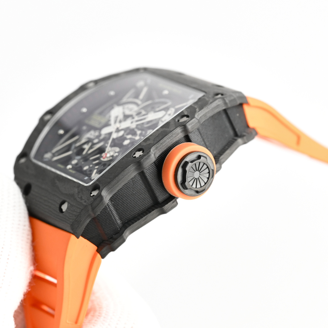 Richard Mille RM 35-03 Rafael Nadal black carbon case and bezel, skeleton dial, orange rubber strap 43mm Men's Automatic