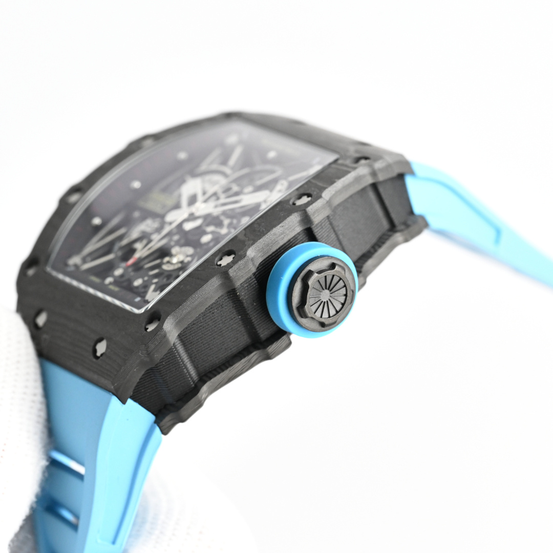 Richard Mille RM 35-02 Rafael Nadal cassa in carbonio nero, quadrante scheletrato, cinturino in caucciù azzurro 44 mm Automatico da uomo