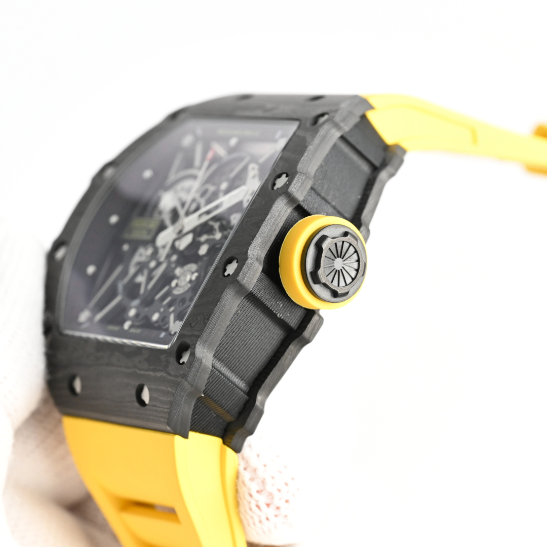 Richard Mille RM 35-02 Rafael Nadal black carbon case and bezel, skeleton dial, yellow rubber strap 44.5mm Men's Automatic