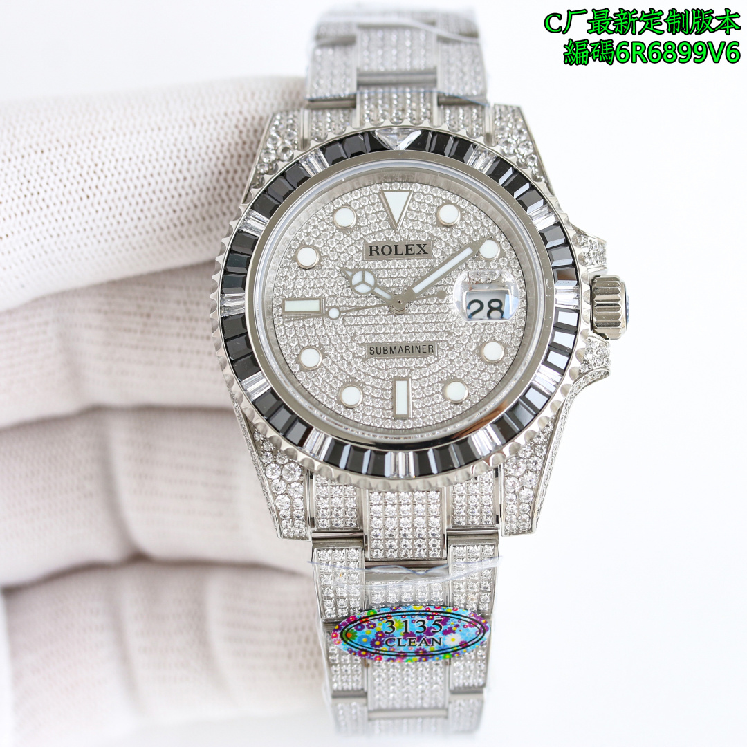 NO:387448,Production from Factory C, the latest launch of CLEAN Factory, customized version!  Rolex ROLEX MK1 Popular Styles!  The Star Series Water Ghost Series 40mm. The case size is 40mm, meeting your obsessive-compulsive disorder needs for size. The customized version of full diamond shines. The ultimate luxury artwork on the wrist. The whole watch is round diamond, the square diamond is inlaid with Swarovski diamonds, and the most advanced CNC inlaid case. The strap achieves the exclusive and densest all-infinite inlaid. This process is comparable to the hand-in-hand inlaid. The square diamond adopts the force-inlaid technology, which is also comparable to the hand-in-hand inlaid. Carefully creates fine products only to present the ultimate perfect full diamond watch; the movement uses a stable Dandong 2824 integrated movement movement, which is as stable as ever. Watch code, 6R6899V6, quality assurance!  High quality!  The best luxury recommendation for gifts, please identify the exclusive quality of CLEAN, swarovski,rolex19860909C厂 出品  CLEAN Factory最新推出,定制版本！劳力士 ROLEX MK1 热门款式！满天星系列 水鬼系列 40mm.表壳尺寸实打实40mm,满足你对尺寸的强迫症需求,满钻定制版闪耀来袭,手腕上的极致奢美艺术品,整只腕表圆型钻,方型钻采用施华洛世奇钻进行镶嵌, 采用最先进CNC镶嵌表壳,表带实现独家最密集的全无边镶嵌,此工艺可与媲美手工镶嵌,方形钻更是采用逼镶工艺,同样可与媲美手工镶嵌,精心打造精品只为呈现极致完美的满钻腕表；机芯采用稳定丹东2824一体机机芯,走时一如既往稳定.腕表编码,6R6899V6,品质保证！高品质！送礼最佳奢华推荐请认准C厂CLEAN独家品质,,swarovski,rolex,Watch