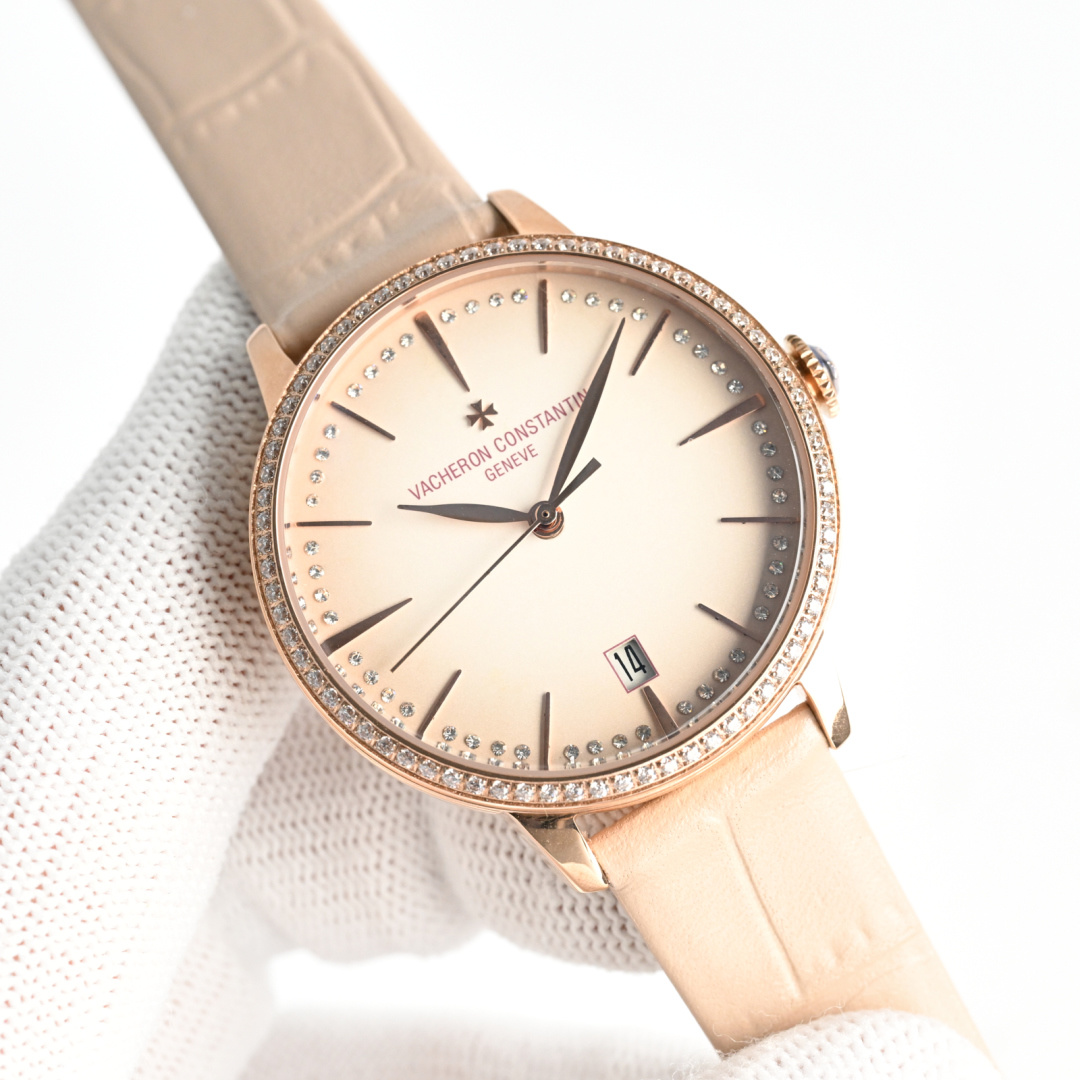 NO:336555,Gold Diamond MKF Factory Highest Version Vacheron Constantin VC Heritage Series Women's New Model.  CT3 watch model 4115U/000G-B!  In terms of details, 1 diameter 36.5 mm, ultra-thin thickness!  2 Equipped with imported movement modified Cal.26-330S, stable when walking!  3Dial is soft and smoky, pink gradient dial, girly and elegant impact, gradient effect, arched outer ring is equipped with 