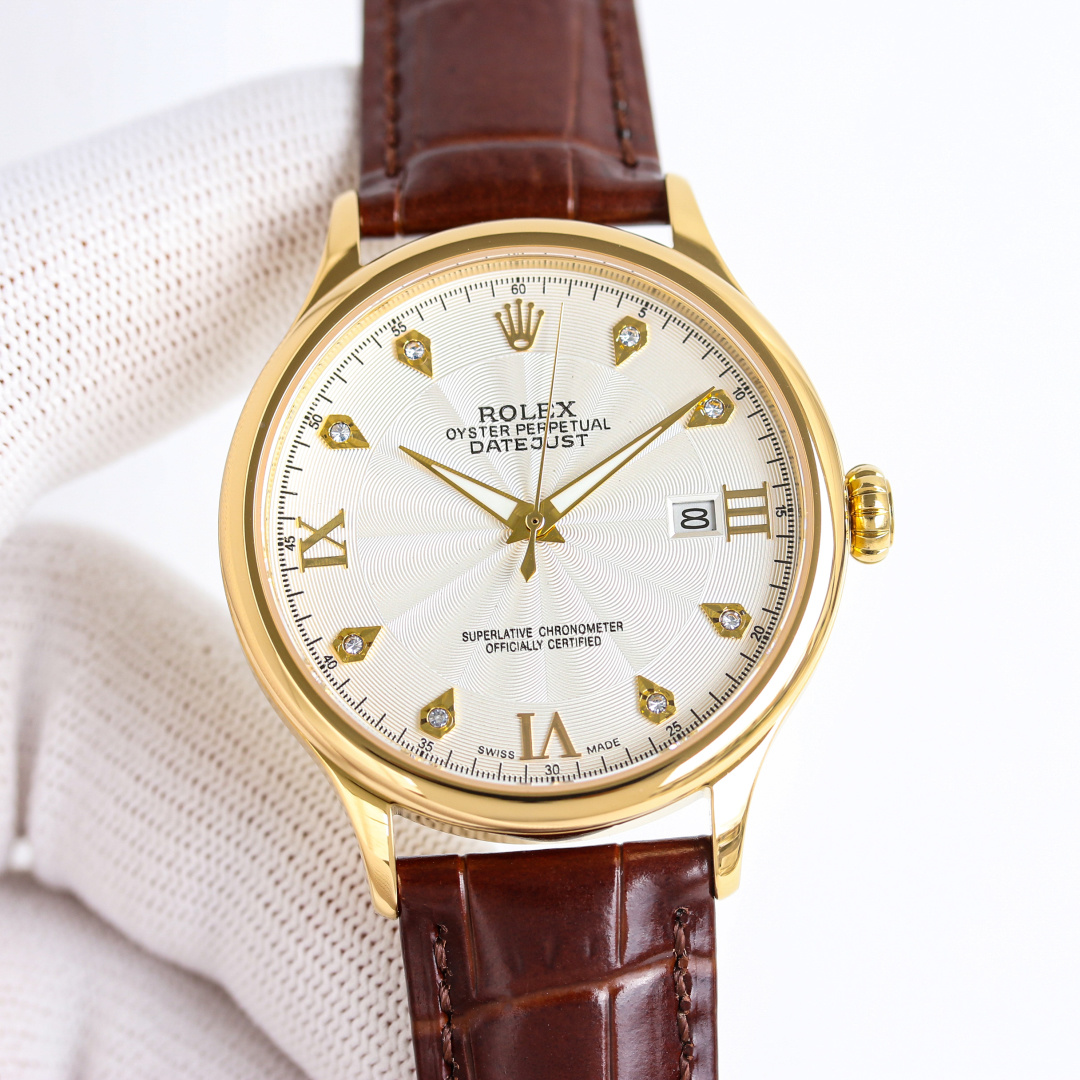 NO:394156,SJ's new Rolex ROLEX RB7 business watches are on the market!  Simple and elegant, business choice!  The watch is equipped with an original imported ultra-thin movement, with a frequency of 28,800 times per hour, stable performance and zero rework!  The case uses 316 stainless steel, sapphire glass mirror, and super luminous light!  Paired with an Italian leather strap, a unique pumpkin handle, a diameter of 40 mm, super waterproof, simple and atmospheric, high-end quality, suitable for all kinds of business occasions, the first choice for gifts!  S1 exquisitely recommended men's mechanical watch, rolex19860909SJ出品 白壳 金壳  新款 劳力士 ROLEX RB7 商务腕表火爆上市！简雅大方,商务优选！该表搭载原装进口 超薄机芯,每小时振频28800次,性能稳定,零返修！表壳 釆用316 精钢,蓝宝石玻璃镜面,超强夜光灯！搭配意大利真皮表带,独特的南瓜把的,直径40 mm,超强防水,简洁大气,高端品质,适合各种商务场合,送礼首选！S1精致推荐男士机械腕表,,rolex,Watch