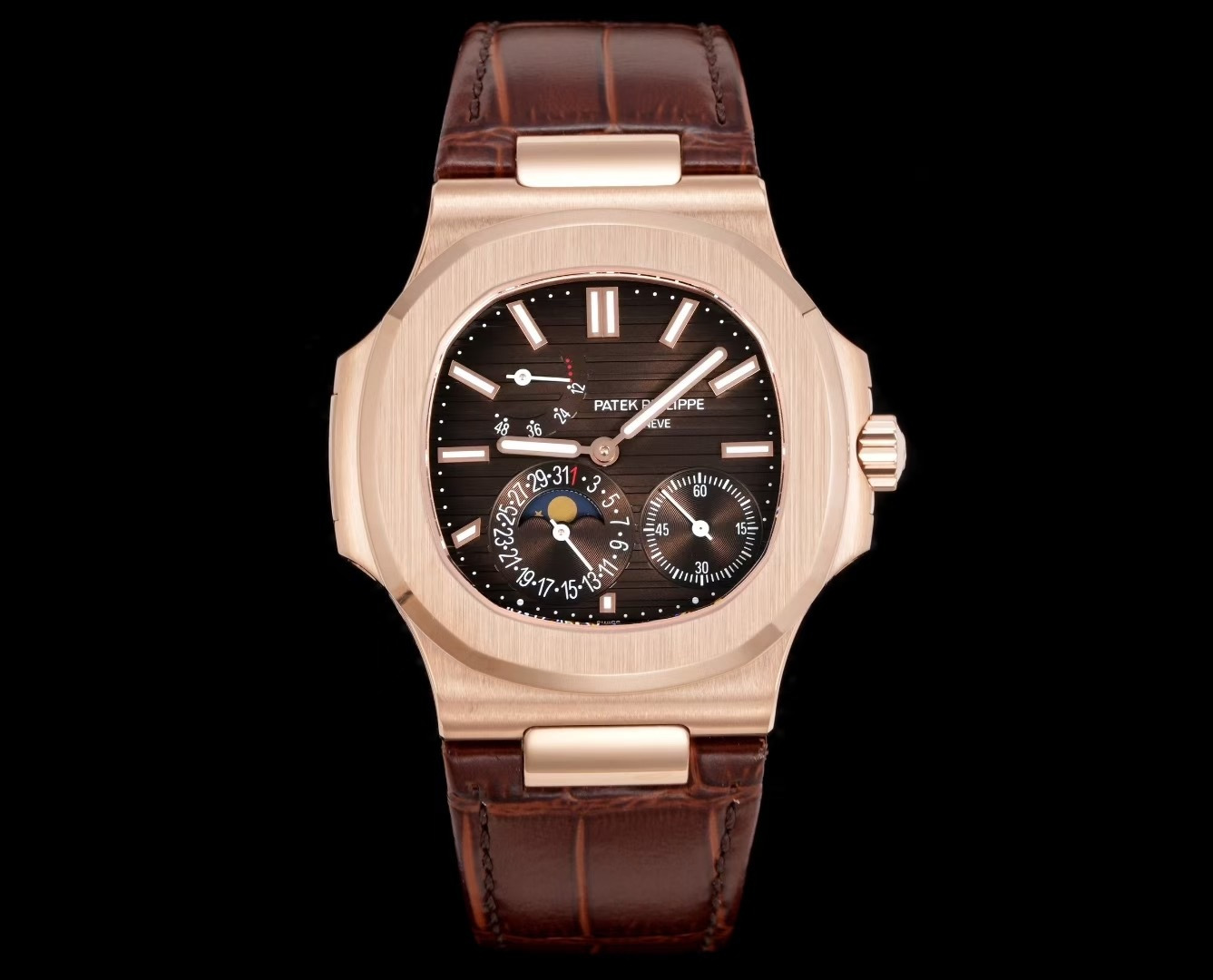 NO:336968,Gold Steel 3K Domineering President Patek Philippe PP Nautilus Series 5712GR was shockingly released!  Adopt Cal. PS IRM C LU real pearl trolley automatic movement. The entire movement has 265 parts, 21,600 oscillations per hour, stable 0 error, case size 40mm, and the two processes are combined with the genuine product, with clear layers, and the chamfered eagle beak synchronously, showing the exquisite craftsmanship 