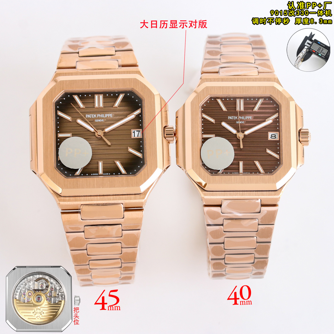 NO:389860,Produced by PP, White Shell Rose Shell PPFactory, adjusting it continuously for seconds, identifying the right balance movement, with a thickness of 8.3mm. Patek Philippe PP R69 Nautilus series, launching a new series CUBITUS (5821 watch-watch) Highlights Features 1 movement: equipped with a custom 9015 modified Cal.26-330 SC all-in-one machine, adjusting it continuously for seconds, adjusting it continuously for seconds, the balance position is the same as the genuine product, automatic winding movement. 2 steel belt: 316L custom-grade ergonomic strap, new buckle style. 3 case: 45 mm, the thickness is only 8.3mm, the diagonal length of the case (i.e. 10 points to 4 points), and the thickness of 40 mm is 8.5mm. Because the case is approximately square, the width of the upper and lower sides will be smaller than this value, so the visual effect is not very large.  Matching, 5821, is a sports-style watch, and you can also give gifts in daily wear and casual styles. Please confirm the exclusive quality of PP, patek philippe19860909PP出品 白壳 玫壳  PPFactory 调时不停秒,认准对版摆轮机芯,厚度8.3mm.百达翡丽 PP R69 鹦鹉螺系列 重磅推出新系列CUBITUS（5821腕表-腕表） 亮点特色1机芯:搭载定制9015改Cal.26-330 SC一体机,调时不停秒,调时不停秒,摆轮位置均与正品一致,自动上链机芯.2钢带:316L定制级人体工程学表带,新扣款式.3表壳:尺寸45毫米厚度仅8.3mm,为表壳对角线长度(即10点位至4点位),尺寸40毫米厚度8.5mm,因为表壳近似于方形,上下边的宽度会小于这一数值,所以视觉效果并不是很大. 搭配上,5821,属于运动风格腕表,日常搭配正装和休闲风格也可以送礼最佳奢华推荐请认准PP独家品质,,patek philippe,Watch