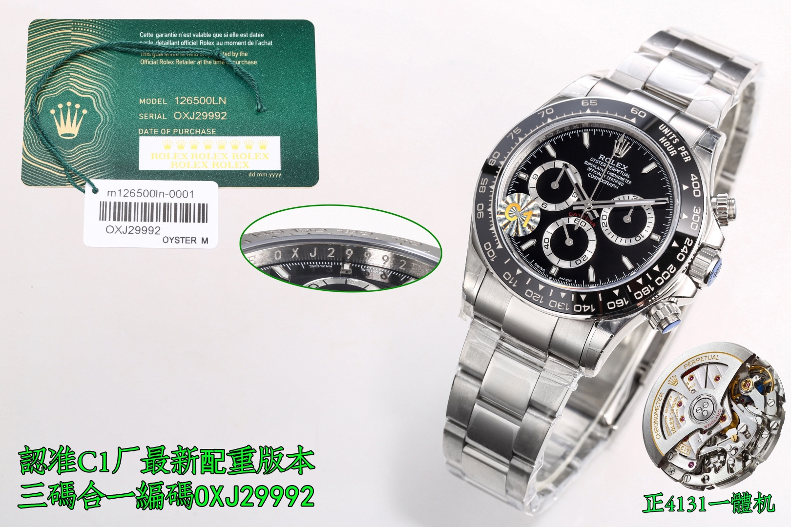 NO:389866,Produced by C1, Steel Didok, Shanghai /4131 All-in-one, Dandong /4131 All-in-one 4550 CLEAN 1 Factory counterweight version, original weight, highest version, special version!  Produced by C1, Rolex ROLEX Ditona Weight Series MK1 The highest version, unique customized version!  Paired with Zhengdandong all-in-one machine, you can identify the ruby ​​in the center, the only peak work of the movement, craftsmanship and elegance, three-code in one, with NFC induction card, watch code, OXJ29992, watch button code, 7CD!  The watch buckle is freshly printed, with perfect details, the only version code is encoded, the correct code is guaranteed, and the quality is guaranteed!  The emperor of Rolex Ditona - Rainbow Circle Ditona series, unique custom-made big gold flower platinum eye, the highest version, high quality, high-end customized version, the essence of Rainbow Daytona lies in the color gradient outer ring gemstone. Natural gemstones have more or less defects, and the gems used will be optimized to achieve a pure, transparent and rich texture. The C1 factory selected and matched the 36 most coordinated color gradient transitions among tens of thousands of gems. The most difficult thing is that the watch is a small-scale mass-produced model. The required gradient gemstones are not only one group, but at least dozens of groups, so that the corresponding number of watches can be produced, resulting in very few outputs. The hour markers on the dial use square-cut rainbow gradient gemstones, and the three chronograph dials also use a type called 'Gold'  Crystals' technology, the dial will present a layering feeling like a widmanstaffen-pattern Wedman's cross-patterned nickel-iron meteorite. When shaking the watch, the irregular patterns on the Gold Crystals will be refracted due to different light, flickering and dark, and are particularly profound. The rainbow is a treasure given to mankind by nature. It is produced by C1, watch code, OXJ29992 Watch button code, 7CD, three-code in one, with NFC, induction card, high-end version!  The commitment to excellent quality creates a harmonious color symphony, which defines the original weight Ditona. The best luxury recommendation for gifts please be sure of C1 Factory CLEAN 1 exclusive quality, fendi, rolex19860909C1 出品  钢迪多克左右 上海 /4131 一体机, 丹东 /4131一体机 4550 CLEAN 1 Factory 配重版本,原版重量,最高版本,特惠版本！ C1出品,劳力士 ROLEX 迪通拿配重系列 MK1 最高版本,独特定制版本！搭配正丹东一体机,认准红宝石居中,唯一对版机芯,工艺与优雅的巅峰之作,三码合一,附带NFC感应卡,腕表编码,OXJ29992,腕表扣码,7CD！腕表表扣刚印,细节完美,唯一对版编码,认准编码,品质保证！ 劳力士迪通拿中的皇者--彩虹圈迪通拿系列,独特定制大金花铂金眼,最高版本,高品质,高端定制版, 彩虹Daytona的精髓就在于颜色渐变的外圈宝石.天然的宝石或多或少都有缺陷,采用的宝石会进行优化处理,以达到纯净、透亮、浓郁的质感.C1厂在数以万计的宝石中挑选、搭配出了颜色渐变过渡最协调的那36颗.最为艰难的是,腕表是小规模量产款,所需的渐变宝石不是止一组,而是至少几十组,这样才能够生产相应只数的手表,导致产量十分稀少. 面盘上时标使用了方形切割的彩虹渐变色宝石,三个计时小表盘也使用了一种名为『Gold Crystals金晶』的技术,表盘会呈现widmanstaffen-pattern韦德曼交纹镍铁陨石一样的层次感,当晃动手表时,『Gold Crystals金晶上面的不规则图案会因为光线的不同而发生折射,忽明忽暗,深邃特别 彩虹是大自然赐予给人类的瑰宝,C1出品,腕表编码,OXJ29992 腕表扣码,7CD,三码合一,附带NFC,感应卡,高端版本！对卓越品质的承诺,创造出和谐的色彩交响曲,定义了原版重量迪通拿.送礼最佳奢华推荐请认准C1厂CLEAN 1独家品质,,fendi,rolex,Watch