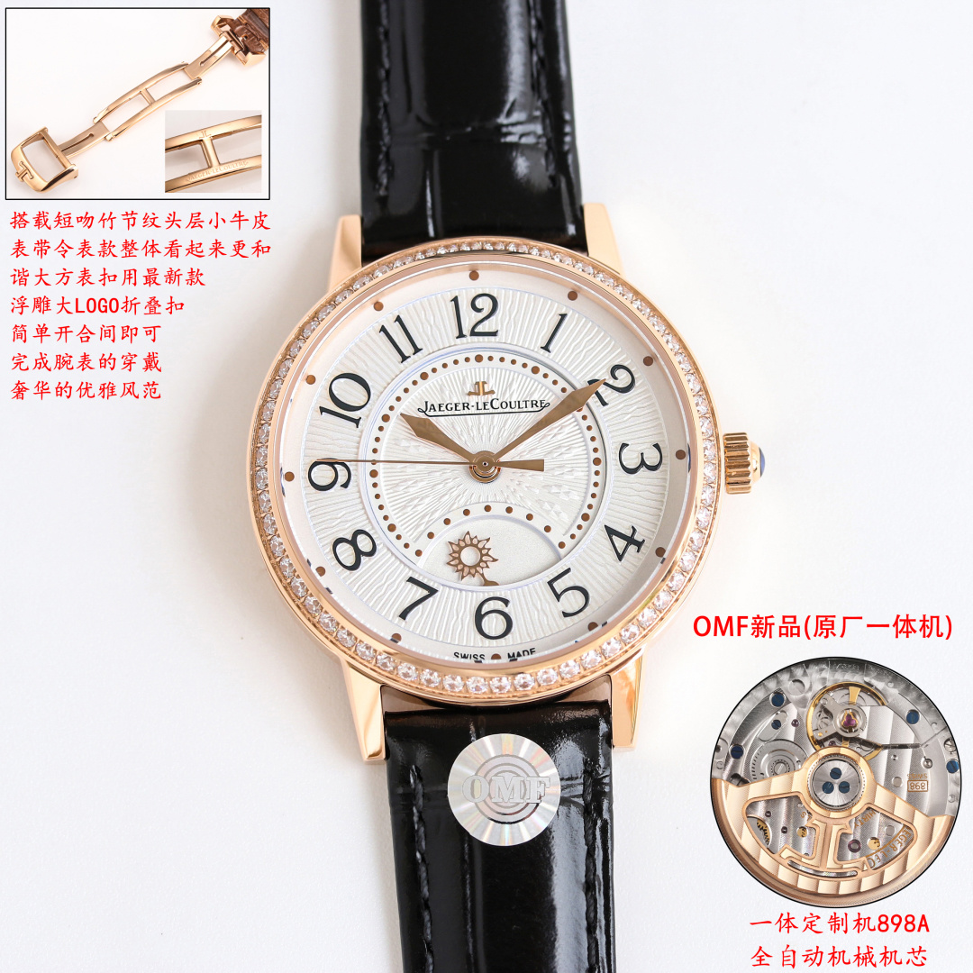 “OMF-Quality Jacky JL Date Series: Graceful 34mm Day/Night Wristwatch with Blue Steel Needles and CNC Engraving” - 图片 4