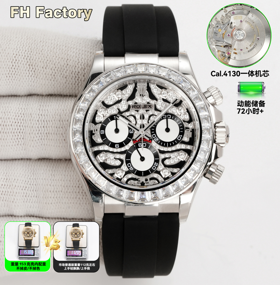 NO:384028,FH factory Rolex ROLEX Ditona Series LX1 Cost-effective counterweight version Ditona The weight inside the shell does not fall off the skin or the color is colored, the whole watch is 155g, gold-packed!  Shanghai, 4131 movement is selected; the thickness is only 12.2MM, and the thickness is not thickened by the bottom cover; the ring mouth, literal, pointer, shell cover, tape, and buckle are all top-level alternative accessories; the details are full, and the colors are the same!  No need for too much explanation - high quality - conscientious price - pursue quality and is also extremely cost-effective!  S1 exquisitely recommended men's multifunctional mechanical watch, rolex19860909FH factory 劳力士 ROLEX 迪通拿系列LX1 性价比配重版迪通拿 壳内配重不掉皮不掉色,整表155g,包金！上海、4131机芯选；厚度仅12.2MM,非底盖加厚版；圈口、字面、指针、壳套、胶带、表扣都是顶级代用配件；细节拉满,颜色对版！不需过多解释-高品质-良心价-追求品质同时极具性价比！S1精致推荐男士多功能机械腕表,,rolex,Watch