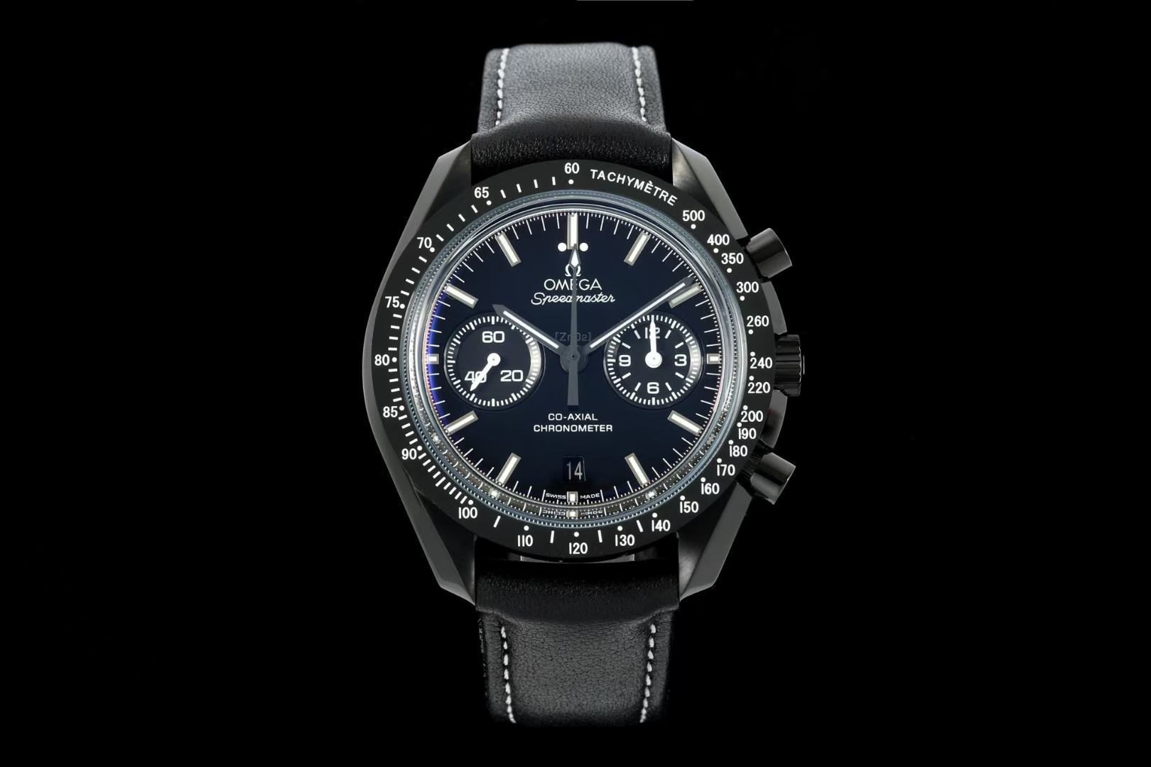 NO:553249,TVS's pioneering work, Omega OB2 Speedmaster Dark Side of the Moon watch 311.92.44.51.01.004 44.25 mm coaxial chronograph, self-developed self-made movement with 3 o'clock dials for [12 hours] and [60 minutes] cumulative counters, all functions and appearance are built according to the original [1-1], the movement has a double T black balance wheel, automatic winding  Coaxial Master Chronometer chronograph movement, the rhodium-plated surface of the movement is decorated with special Arabic-style Geneva ripples. The bezel is black ceramic bezel + super luminous. The dial is made of polished black ceramic. The inner ring of the small dial at 3 o'clock and 9 o'clock is blackened and matched with platinum hour markers. Black case   S1 exquisitely recommended men’s multi-functional mechanical watch, omega19860909TVS先锋之作,欧米茄 OMEGA OB2 超霸系列 月之暗面腕表311.92.44.51.01.004 44.25毫米同轴计时表,自主研发自制机芯3点盘为【12小时】和【60分钟】累积计时盘,所有功能及外观均按照原版【1-1】打造, 机芯双T黑摆轮,自动上链 同轴至臻天文台计时机芯,机芯镀铑表面饰有特别的阿拉伯风格日内瓦波纹 圈口黑色陶瓷圈口+超强夜光 表盘采用抛光黑陶瓷打造,3点和9点位置的小表盘内圈经黑化处理,搭配白金色小时刻度 表壳黑色 表带黑色皮带 镜面双锅盖玻璃镜面 耐磨损 功能日期显示 计时 S1精致推荐男士多功能机械腕表,,omega,Watch