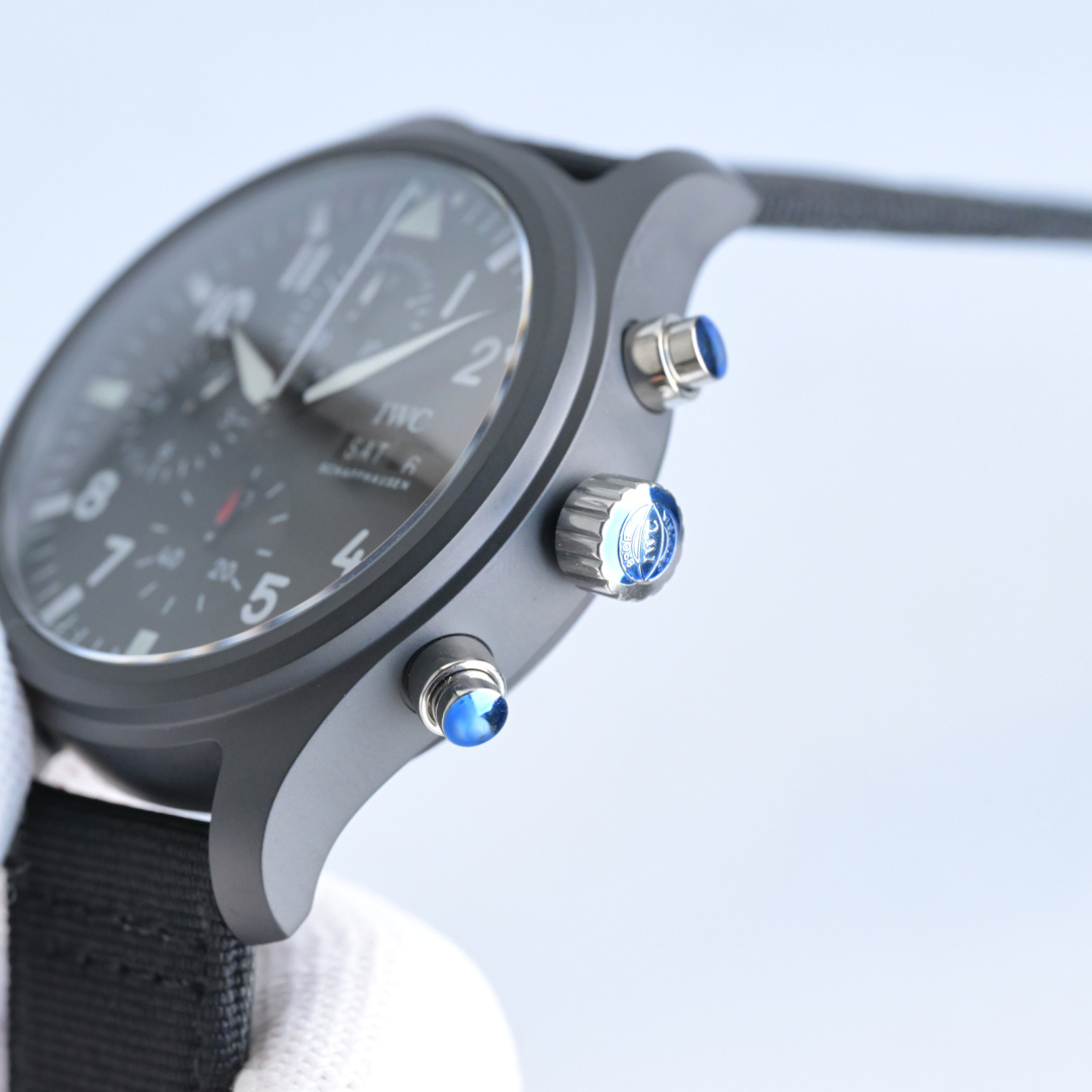 IWC Pilot's Watch Chronograph Top Gun black ceramic case bezel and dial with black fabric strap 41mm Men's Automatic