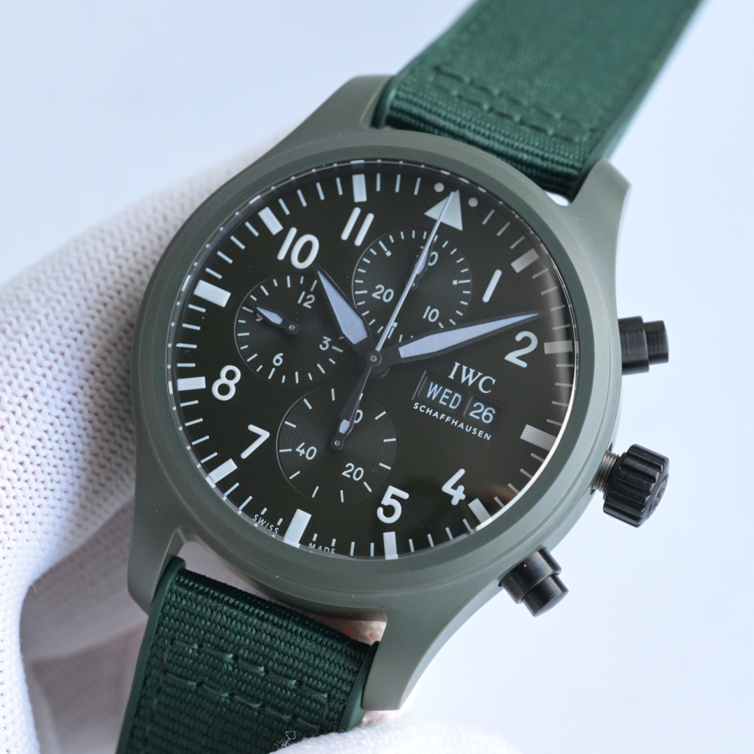 IWC Pilot's Watch Chronograph Top Gun Woodland green ceramic case, black dial, green textile strap 44.5mm Men's Automatic