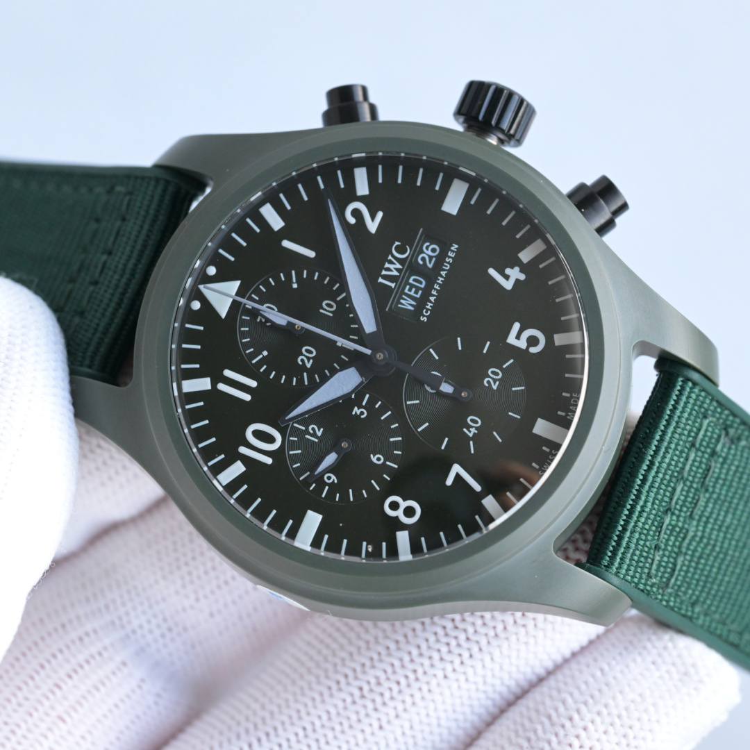 IWC Pilot's Watch Chronograph Top Gun Woodland green ceramic case, black dial, green textile strap 44.5mm Men's Automatic