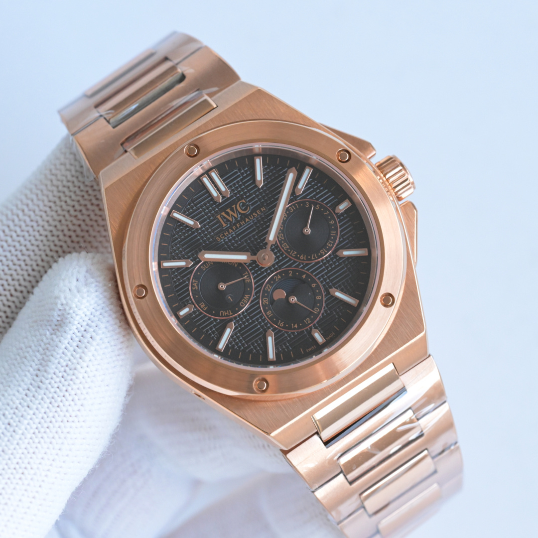 IWC Ingenieur Perpetual Calendar Digital Date-Month rose gold case and bracelet, black dial 42.3mm Men's Automatic