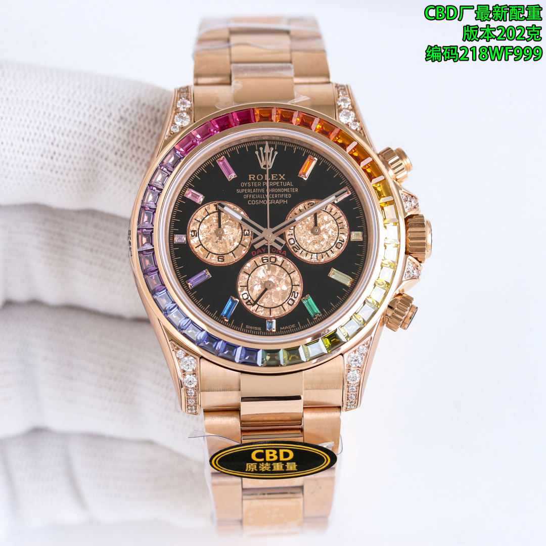 NO:586250,Produced by CBD 4750 CBD Factory in Dandong, Shanghai, Rolex ROLEX MK1 Daytona Rainbow Stone Series counterweighted version, original weight!  Weight 202 grams, the highest version, unique customized large gold flower platinum eyes, matched with Zhengdandong all-in-one machine, with the ruby ​​in the center, the only version-matched movement, the pinnacle of craftsmanship and elegance, watch code, 218WF999, watch buckle code, 7CD!  The only version code, make sure the code is correct, and the quality is guaranteed!  The King of Rolex Daytonas - Rainbow Circle Daytona Series, Uniquely Customized Large Golden Flower Platinum Eyes, The Highest Version, High Quality, High-end Customized Version  The essence of the Rainbow Daytona lies in the outer ring gemstones with gradient colors. Natural gemstones are more or less defective, and the gemstones used will be optimized to achieve a pure, translucent, and rich texture. The CBD factory selected and matched the 36 gemstones with the most coordinated color gradient transition among tens of thousands of gemstones. The most difficult thing is that the watch is a small-scale mass production model, and the gradient gemstones required are not just one set, but at least dozens of sets. Only in this way can a corresponding number of watches be produced, resulting in a very rare output.  The hour markers on the dial use square-cut rainbow gradient gemstones, and the three chronograph subdials also use a technology called 'Gold Crystals'. The dial will show a layered texture like widmanstaffen-pattern Wedman cross-grained nickel-iron meteorite. When the watch is shaken, 'the irregular patterns on the Gold Crystals will refract due to different light, flickering and darkening, which is deep and special.'  Rainbow is a treasure given by nature to mankind, produced by CBD, watch code, 218WF999, watch deduction code, 7CD, high-end version!  The commitment to excellent quality creates a harmonious symphony of colors that defines Rainbow Daytona. Best luxury recommendations for gift giving. Please look for CBD exclusive quality, fendi, rolex19860909CBD 出品 上海  丹东 4750 CBD Factory,劳力士 ROLEX MK1 迪通拿彩虹石系列 配重版本,原版重量！重量202克,最高版本,独特定制的大金花铂金眼,搭配正丹东一体机,认准红宝石居中,唯一对版机芯,工艺与优雅的巅峰之作,腕表编码,218WF999,腕表扣码,7CD！唯一对版编码,认准编码,品质保证！ 劳力士迪通拿中的皇者--彩虹圈迪通拿系列,独特定制大金花铂金眼,最高版本,高品质,高端定制版 彩虹Daytona的精髓就在于颜色渐变的外圈宝石.天然的宝石或多或少都有缺陷,采用的宝石会进行优化处理,以达到纯净、透亮、浓郁的质感.CBD厂在数以万计的宝石中挑选、搭配出了颜色渐变过渡最协调的那36颗.最为艰难的是,腕表是小规模量产款,所需的渐变宝石不是止一组,而是至少几十组,这样才能够生产相应只数的手表,导致产量十分稀少. 面盘上时标使用了方形切割的彩虹渐变色宝石,三个计时小表盘也使用了一种名为『Gold Crystals金晶』的技术,表盘会呈现widmanstaffen-pattern韦德曼交纹镍铁陨石一样的层次感,当晃动手表时,『Gold Crystals金晶上面的不规则图案会因为光线的不同而发生折射,忽明忽暗,深邃特别 彩虹是大自然赐予给人类的瑰宝,CBD出品,腕表编码,218WF999,腕表扣码,7CD,高端版本！对卓越品质的承诺,创造出和谐的色彩交响曲,定义了彩虹迪通拿送礼最佳奢华推荐请认准CBD独家品质,,fendi,rolex,Watch