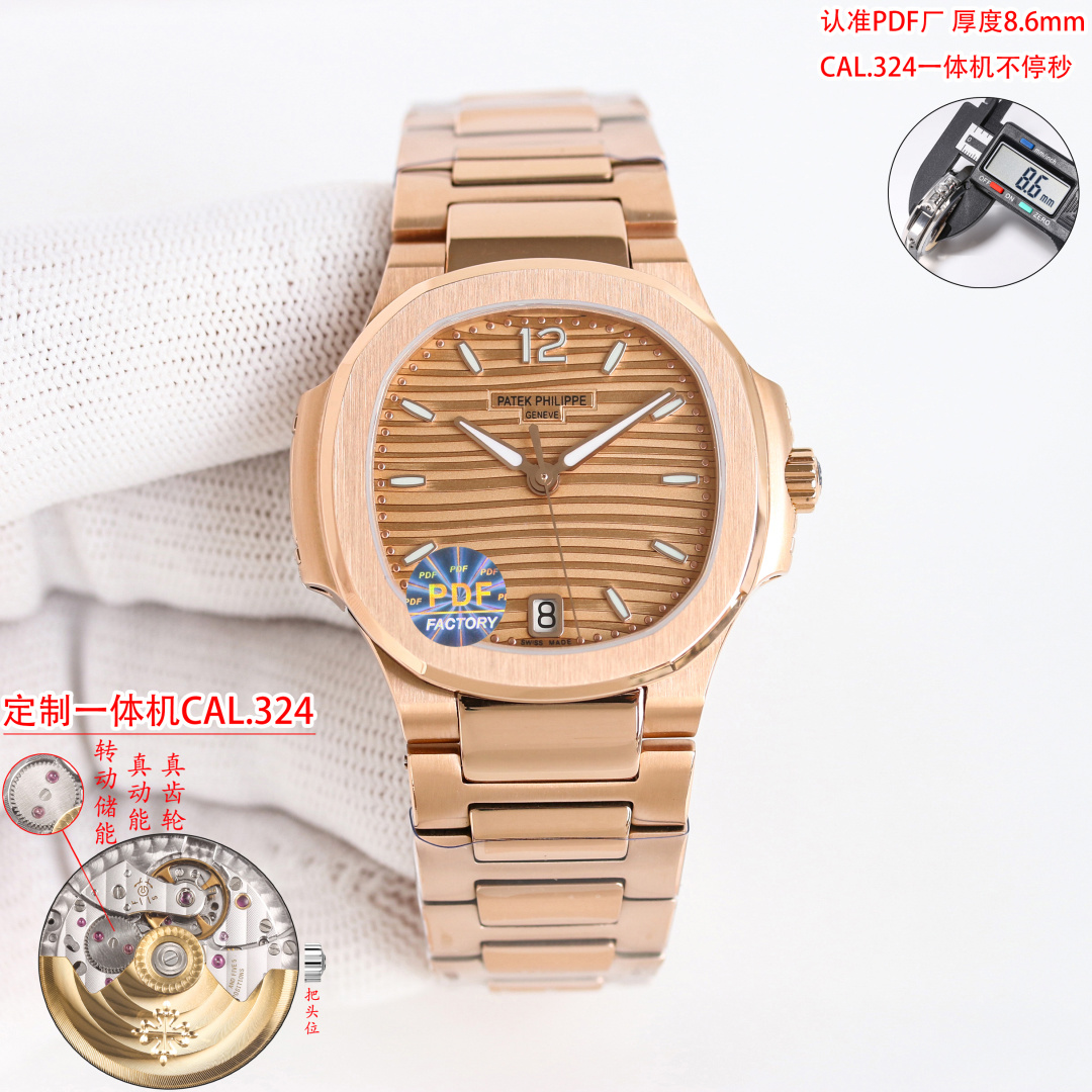 NO:617648,PDF Produced by White Case 1550 Gold Case 1600 Diamond Case 50 PDF Factory Wall Crack Recommended V2 Version Patek Philippe PP Nautilus Series R69 Custom Gradient Blue Shell Dial Nautilus Series High-Looking Women's Watch [Super God's Top Version] Patek Philippe's sporty and elegant Nautilus women's watch P is coming!  Welcome to compare the details 1. Paired with customized version of 9015 machine-modified Cal.324sc all-in-one automatic movement, non-stop time adjustment, non-stop time adjustment, 45 hours of special kinetic energy storage, 28800 vibration frequency per hour. 2316L custom-grade ergonomic strap!  3 The size of the watch is 35.2MM, and the thickness is 8.6mm, which is consistent with the original. 4 Inlaid with 56 Swarovski crystal diamonds, the same number as genuine diamonds. 5 The watch mirror is double-sided anti-glare sapphire crystal glass. 6 The color of the letters is consistent with the original. 'No one can own Patek Philippe, it is just kept for the next generation.' Elegant and majestic, it perfectly interprets the fashion taste of working women, while being elegant and yet powerful and domineering. PDF Factory's ingenious masterpiece  Welcome watch friends to taste, luxurious and exquisite recommended ladies mechanical watches. For the best luxury recommendations for gift giving, please look for the PDF exclusive quality, swarovski, patek philippe19860909PDF 出品 白壳 1550 金壳 1600 钻壳50 PDF Factory 墙裂推荐V2版本 百达翡丽 PP 鹦鹉螺系列 R69 定制渐变蓝贝盘面 鹦鹉螺系列高颜值女表【超神之作 顶级版本】百达.翡丽运动优雅鹦鹉螺女款腕表P强势来袭！欢迎对比细节 1搭配定制版9015机改Cal.324sc一体机自动机芯,调时不停秒,调时不停秒,特惠动能储存45小时,振频28800每小时. 2316L定制级人体工程学表带！ 3腕表尺寸35.2MM,厚度8.6mm与原装一致 4镶嵌56颗施华洛世奇水晶钻与正品钻石数量一致 . 5表镜双面防眩目蓝宝石水晶玻璃. 6字面色泽均与正品一致. “没人能拥有百达翡丽,只不过为下一代保管而已.” 优雅大气 完美演绎职场女性的时尚品味,在优雅之余又不失强悍霸气. PDF Factory 匠心力作 欢迎表友品鉴 ,奢华精致推荐女士机械腕表 送礼最佳奢华推荐请认准PDF独家品质,,swarovski,patek philippe,Watch