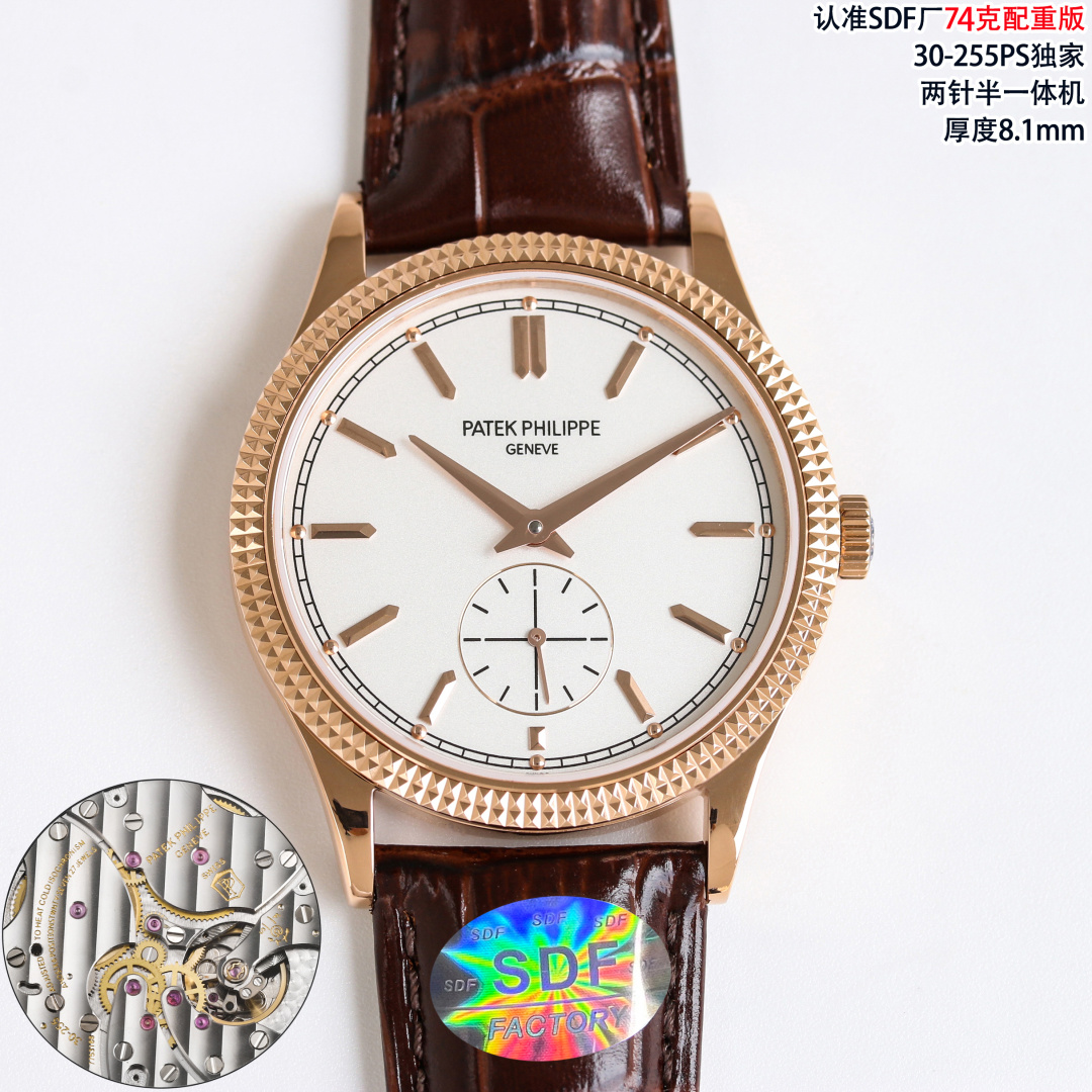 NO:617651,Produced by SDF SDF Factory 74g weighted version Patek Philippe PP CM6 Classic Series Calatrava 6119 Series 1 continues the classic shallow style, size 39MM, thickness 8.1MM 2316L electroplated white gold and nano rose gold case, high-gloss treatment of the entire case with polished Paris hobnail bezel and slender lugs, the overall line is slender and refined, showing the ultimate elegance and simplicity  3 The dial is sand enamel grinding and vertical satin brushing, showing a warm luster, with Obus style hands and hour markers. 421X16 imported calfskin with the most classic counter-shaped pin buckle. 530-255PS exclusively developed and improved two-hand semi-manual winding movement. SDF Factory provides you with the true wearing experience closest to the original version, instead of just buying a watch that can only be seen from a distance but not in detail. Luxurious and exquisite, recommended men's two-and-a-half-hand mechanical watch  For the best luxury gift recommendations, please look for the exclusive quality of SDF, patek philippe, cowhide19860909SDF 出品 SDF Factory74克配重版 百达翡丽 PP CM6 古典系列 Calatrava 6119系列 1延续经典的浅薄风格 尺寸39MM,厚度8.1MM 2316L电镀白金及纳米玫瑰金表壳,整壳高光处理搭配抛光巴黎钉纹表圈及修长表耳,整体线条修长且精致,展现极致的优雅和简约 3表盘为沙粒搪瓷研磨及垂直缎纹拉丝,呈现出温润的光泽,搭配Obus风格指针和时标 421X16进口小牛皮搭配最经典的对版形针扣 530-255PS独家研发改进二针半手动上链机芯 SDF Factory为您提供最接近原版的真实佩戴感受,而非只是购买一个只能远观而不能细看的腕表 ,奢华精致推荐男士 两针半 机械腕表 送礼最佳奢华推荐请认准SDF独家品质,,patek philippe,cowhide,Watch