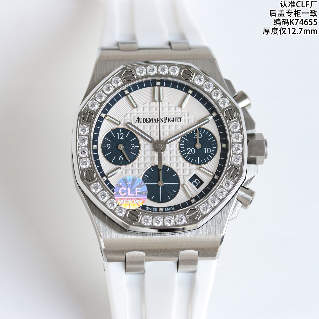 NO:617779,Produced by CLF, 1600 white diamonds, 1650 rose diamonds, CLF Audemars Piguet AP st uses high-quality fluoroelastomer strap!  RB2 CLF concentrated on the masterpiece and came from behind!  Audemars Piguet Royal Oak Offshore ST Series Audemars Piguet women's watch ceiling masterpiece!  Women's 37mm model is the same as that of celebrity Wang Ziwen!  The most popular women’s watch on the Internet!  At present, the highest version of the Royal Oak Offshore Series 7750 mechanical chronograph watch is a true one-to-one replica of the original version. All dials are carefully crafted and developed based on the original authentic dial templates. Imitations of imitations are not available in the market. Everyone is welcome to identify them. At present, it is difficult to find an authentic watch in one of the most popular markets for women's models at home and abroad, and the price in the second-hand market has increased.  The range of up to 50W is quite a value-preserving and value-added model, and you can make money if you can buy it. Each model is literally an original and genuine substitute. It took a lot of time from development to color. In order to ensure that everyone can buy the most cost-effective watch for the least money, we carefully made the case material imported 316 stainless steel, ultra-high-precision polishing and brushing technology, and detail processing!  The dead ends are hand-drawn, and the hardware accessories at each position are polished to keep the original consistency. The technical breakthrough has been achieved to ensure that the shells are interchangeable with genuine products. The bezel is high-gloss polished and original artificial inlay techniques to ensure that the 32 brilliant-cut diamonds are of the same size and neatly arranged. Each dial is an original substitute dial, which cannot be compared with the high imitations on the market. The original molded nails and hands are most cherished because the dial is integrated to truly restore the original effect. It is divided into two layers and has no luster!  Quick release integrated grade A clasp!  It is truly the original 12.7mm thickness, and is very harmonious and excellent in all aspects. Look for the 12.7mm produced by our CLF factory. The movement of the case head and the details of the strap are all genuine!  Luxurious and exquisite recommended multi-function mechanical watch for women. The best luxury recommendation for gift giving, please look for CLF exclusive quality, audemars19860909CLF 出品 白钻 1600 玫钻 1650 CLF 爱彼 AP st采用高品质氟橡胶表带 ！RB2 CLF潜心巨作,后来居上！ 爱彼皇家橡树离岸型st系列 爱彼女表天花板之作！ 女款37mm明星王子文同款！全网最火女表！ 目前最高版本皇家橡树离岸系列7750机械计时腕表、真正一比一原版复刻,所有表盘都以原装正品表盘模版精心打造开发出来,秒杀市场不对版高仿,欢迎大家来鉴别.目前在国内外女款热门之一市场正品一表难求,二手市场价格已经上升到50W幅度相当保值增值款,能买到就赚到.每一款字面都是原装正品代用级别,从开发面对颜色整整花了很多时间,为了保证大家花最少的钱就能买最划算的表款,我们精心在表壳材质属进口316精钢,超高精细打磨拉丝工艺,细节处理！死角位进行手工拉丝,各个位置五金配件打磨保持原装一致,打造技术性攻破已做到壳可正品互换. 圈口采用高光抛光加原装人工镶嵌手法,保证32颗明亮切割美钻大小一致,排列整齐 每一款字面都是原装代用级表盘,非市场上高仿所能比拟,原装开模字钉和指针最值得珍惜是表盘一体成型真正还原正品效果,非市场分二层,没光泽！快拆一体式A级表扣！ 真真正正做到原装12.7mm厚度,各方面非常谐调优秀,认准我们CLF厂出品的12.7mm, 表壳头粒活动,表带细节,都是参足正品！奢华精致推荐女士多功能机械腕表 送礼最佳奢华推荐请认准CLF独家品质,,audemars,Watch