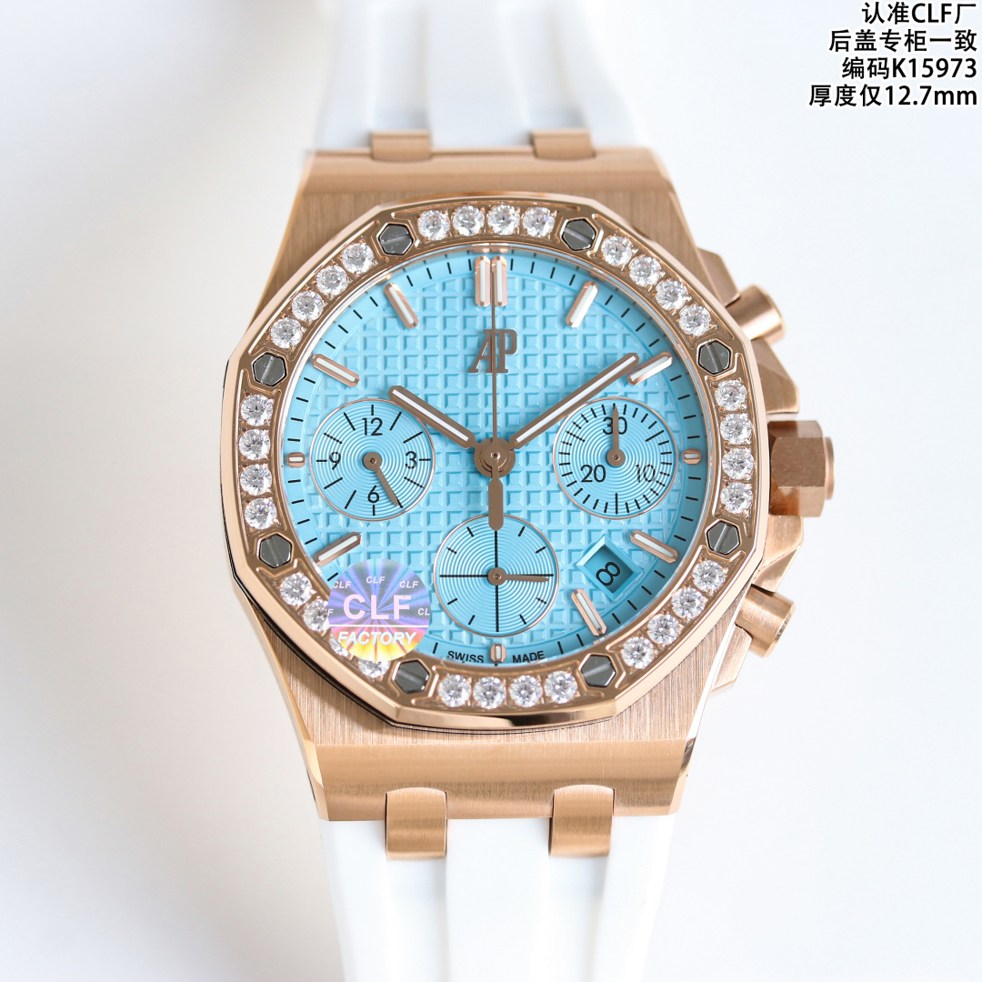 NO:764419,A true 1:1 replica of the original version, Audemars Piguet AP 26231st uses a high-quality fluororubber strap!  Audemars Piguet Royal Oak Offshore 26231st series women’s model/37mm/12.7mm same model as Wang Ziwen!  At present, the highest version of the Royal Oak Offshore series quartz chronograph watch, all dials are carefully crafted and developed based on original authentic dial templates. Imitations of the wrong versions are sold quickly in the market. Everyone is welcome to identify them. Currently, it is difficult to find an authentic watch in one of the most popular markets for women's models at home and abroad.  The market price of mobile phones has risen to 50W, which is quite a value-preserving and value-added model. Each model is literally an original and genuine substitute. It took a lot of time from development to color. The case material is imported 316 stainless steel, with ultra-high precision polishing and brushing technology, and detailed processing!  The blind spots are hand-drawn, and the hardware accessories at each position are polished to keep them consistent with the original ones. The technical breakthrough has made the shells interchangeable with genuine products. The ring edge is high-gloss polished and the original artificial inlay technique is used to ensure that the 32 brilliant-cut diamonds are of the same size and arranged neatly.  Each dial is an original substitute dial, which cannot be compared with the high imitations on the market. The original molded nails and hands are most cherished because the dial is integrated to truly restore the original effect. It is divided into two layers and has a quick-release integrated A-grade clasp!  A true replica of the original 12.7mm thick case with a multifunctional mechanical watch, audemars19860909玫 真正1:1原版复刻, 爱彼 AP 26231st采用高品质氟橡胶表带 ！ 爱彼皇家橡树离岸型26231st系列 女款/37mm/12.7mm王子文同款！ 目前最高版本皇家橡树离岸系列石英计时腕表、所有表盘都以原装正品表盘模版精心打造开发出来,秒杀市场不对版高仿,欢迎大家来鉴别.目前在国内外女款热门之一市场正品一表难求,二手市场价格已经上升到50W幅度相当保值增值款,每一款字面都是原装正品代用级别,从开发面对颜色整整花了很多时间,表壳材质属进口316精钢,超高精细打磨拉丝工艺,细节处理！死角位进行手工拉丝,各个位置五金配件打磨保持原装一致,打造技术性攻破已做到壳可正品互换. 圈口采用高光抛光加原装人工镶嵌手法,保证32颗明亮切割美钻大小一致,排列整齐 每一款字面都是原装代用级表盘,非市场上高仿所能比拟,原装开模字钉和指针最值得珍惜是表盘一体成型真正还原正品效果,非市场分二层,快拆一体式A级表扣！ 真真正正做到原装复刻12.7mm厚度, 表壳头粒多功能机械腕表,,audemars,Watch