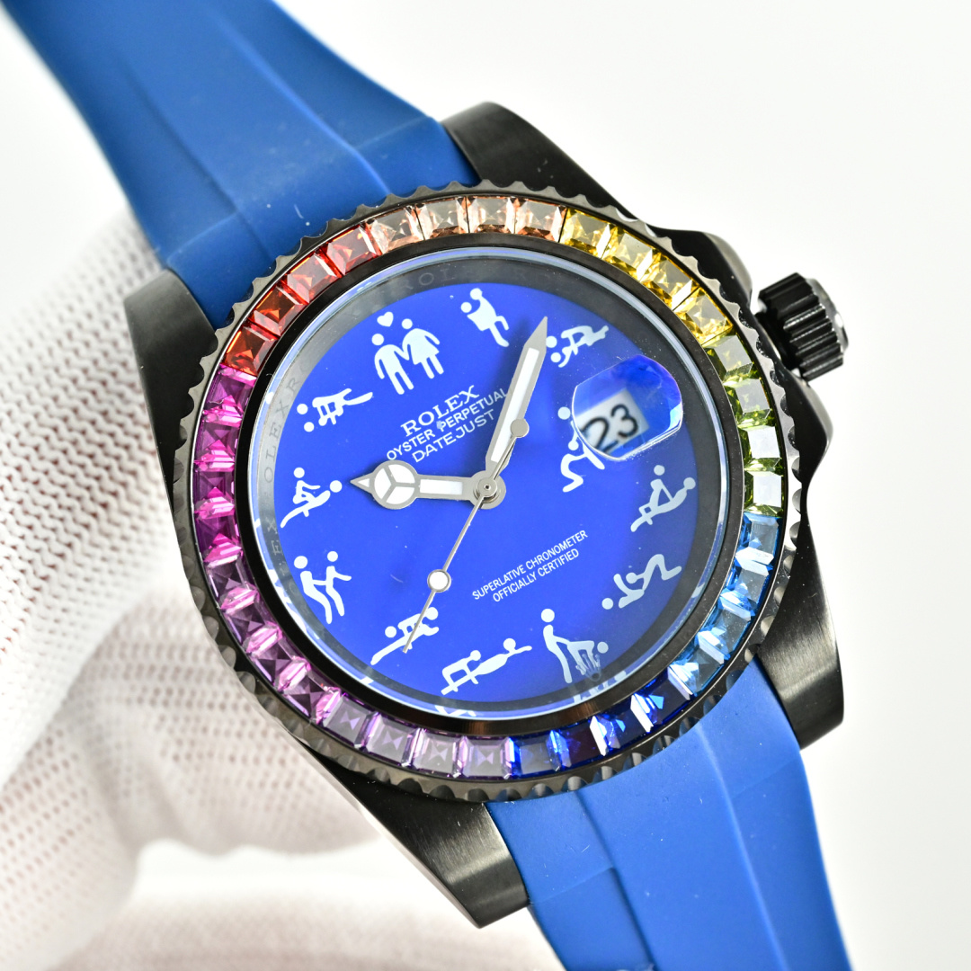 NO:619471,New Product Rolex Submariner Full Diamond Series  A top-notch toy, if you don’t like the Submariner that hits the streets, he will definitely be your best friend. The most classic Rolex Submariner series Submariner is used as the prototype. After two modifications, it is then inlaid with top-grade natural bright stones. It is shiny and extremely difficult. Currently, the same material is used.  The highest quality craftsmanship, the movement adopts a fully automatic Japanese mechanical movement, super luminous characters, the tape is specially customized with a mold to make elbow pieces, which completely fits the watch case. There is a 2cm flexible adjustment buckle inside the button, which can easily adjust the size. The size is 40m mechanical watch,, rolex19860909新 品 劳力士 ROLEX 水鬼满钻系列 顶级玩物毒货,不喜欢撞款街表水鬼的你,他绝对是你的知音.用劳力士最经典的潜航系列水鬼作为原型,经过圈口的二次改装,然后镶嵌顶级天然皓石,大闪亮,难度极高,目前同种材质最闪工艺,机芯采用全自动日本机械机芯,超强夜光字面,胶带专门定制模具做弯头粒,完全贴合表壳.扣子内2cm灵活调节扣,轻松调节大小,尺寸40m机械腕表,,,rolex,Watch