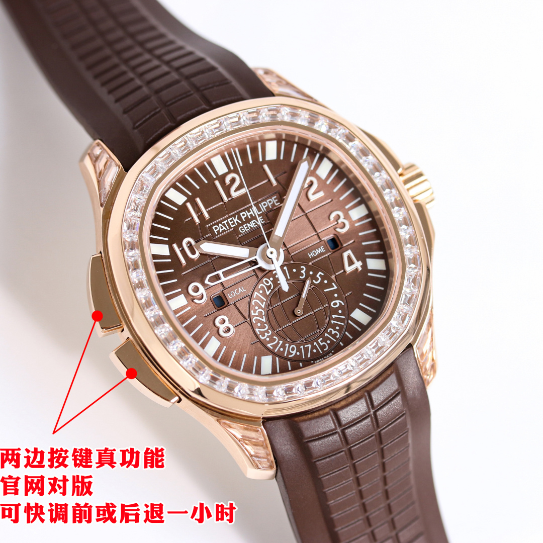 NO:641354,Produced by PPF PPF Factory upgraded Patek Philippe PP R39 true function diamond ring 5164 first functional version, grenade series  A top sports watch that combines innovative technology and practical functions with a unique design. It has a diameter of 40.8 mm and is made of stainless steel. It has been alternately polished and brushed, giving it a strong sense of layering. The strap is made of fluorine rubber and the back is made of comfortable technical material. This strap is very soft, durable and fits the wrist.  The soul of this grenade watch is not its simple GMT hand, but Patek Philippe's patented two-place time mechanism, which is extremely elegant and convenient to operate. There are two hidden buttons on the left side of the case, which are used to quickly adjust the hour hand and dual time zones to achieve functional alignment. There is a small window on the left and right of the dial, respectively.  Day and night status of LOCAL and HOME. Equipped with Patek Philippe Caliber324S S FUS automatic winding movement, with Gyromax balance wheel and Spromax hairspring, ensuring ultra-high accuracy of daily travel time. The PP factory has created the first version matching function with good intentions. All major watch friends are welcome to taste it. Luxurious and exquisite recommendation for men's multi-functional mechanical watch. For the best luxury recommendation as a gift, please look for the exclusive quality of PPF, patek philippe19860909PPF 出品  PPF Factory 升级 百达翡丽 PP R39 真功能 钻圈5164首家功能对版,手雷系列 一款集创新技术,实用功能独特设计于一身的运动顶级腕表.40.8的毫米直径,不锈钢材质,经过抛光和拉丝交替处理,层次感强.表带采用氟橡胶带材质,背面为舒适的技术材质,这种表带非常柔软,耐用且贴合手腕.这款手雷腕表的灵魂所在,并非他简单的GMT针,而是百达翡丽专利的两地时机制,操作极其优雅和便捷.表壳左侧有两个隐藏式按钮,分别都用于快调时针,双时区,实现功能对版.表盘左右各有一个小巧的视窗,分别显示 LOCAL 和HOME的昼夜状态 .搭载百达翡丽Caliber324S S FUS自动上链机芯,拥有Gyromax摆轮和Spromax游丝,确保每天走时的超高精准.PP厂用心良苦打造首家对版功能,欢迎各大表友品鉴 奢华精致推荐男士多功能机械腕表 送礼最佳奢华推荐请认准PPF独家品质,,patek philippe,Watch