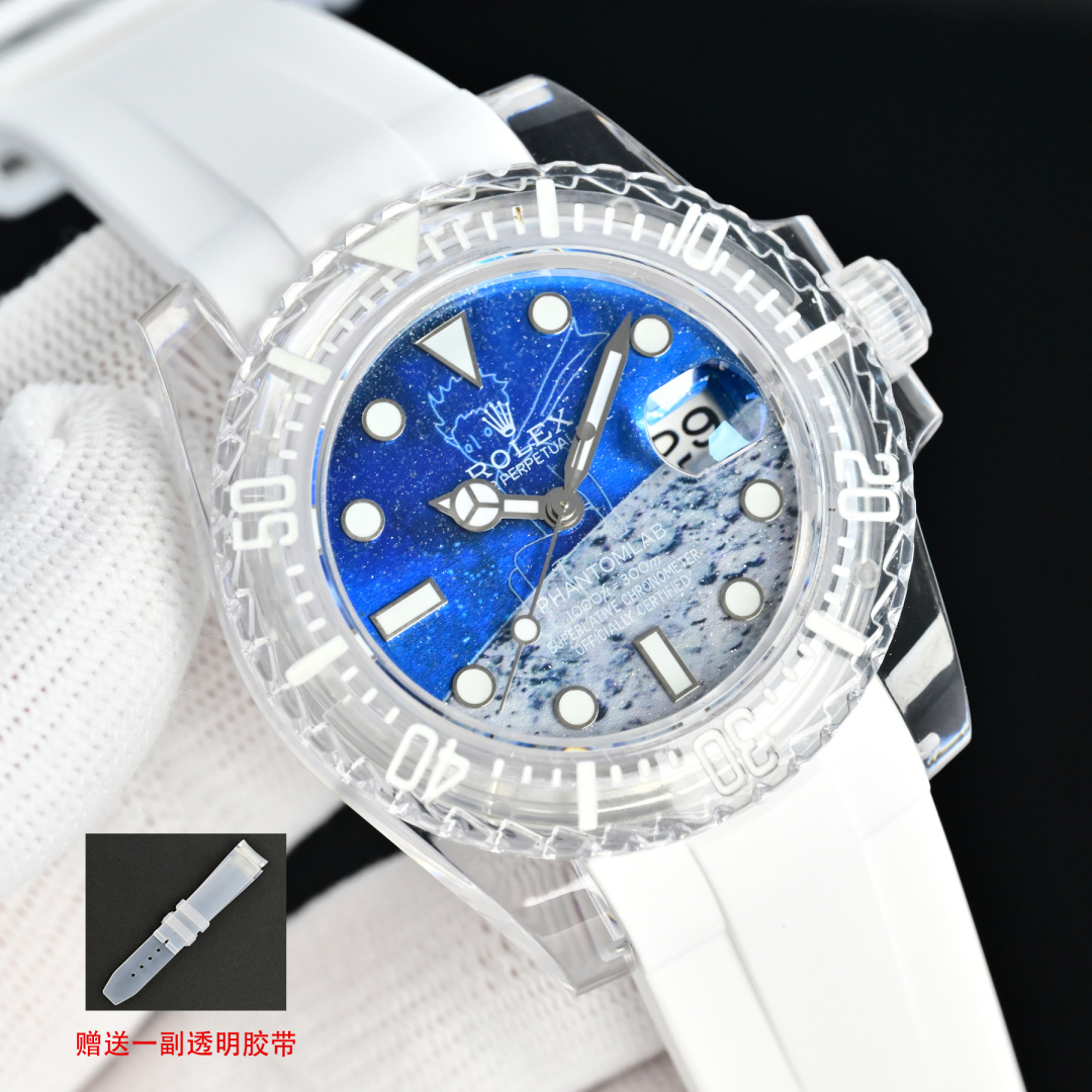 NO:662924,ER Produced by ER Factory New Product Release Rolex ROLEX LX6 [ROLEX & PHANTOMLAB Joint Masterpiece Crystal Series Watch] is coming!  Subvert traditional concepts!  40mm diameter, suitable for both men and women. The entire case is made of materials, which will never turn yellow, is as transparent as new, and is scratch-resistant and wear-resistant!  Equipped with Rolex's classic blue hairspring movement, the travel time is accurate and stable. The automatic mechanical back-through design allows you to see the operation of the movement at a glance. Every time you appreciate it, you will admire the ingenuity. A variety of dials are available, each one is carefully designed to show unique personality and fashion taste. The bezel and dial are equipped with super ice blue luminous light!  It is equipped with the top imported TPE fluoroplastic strap on the market and has the same finely ground buckle as the original version and will never turn yellow!  (You will receive a pair of translucent straps of the same material when you place an order) ER boutiques are on sale in limited quantities, welcome to appreciate them!  It took half a year to pursue the beauty of details and create an unconstrained work, releasing its unique charm!  Luxurious and exquisite recommendation. The best luxury recommendation for men’s mechanical gifts. Please look for the exclusive quality of ER, Tom Ford, rolex19860909ER 出品 ER Factory 新品发布 劳力士 ROLEX LX6【ROLEX&PHANTOMLAB联名力作水晶系列腕表】强势来袭！颠覆传统概念！ 40mm表径,男女皆宜,表壳通体采用材料,有永不发黄,通透如新,抗刮耐磨的特质！ 搭载劳力士经典蓝游丝机芯,走时精准稳定,自动机械背透设计,让机芯的运转一览无余,每一次欣赏,都是对匠心独运的赞叹 多种表盘可选,每一款都是精心设计,展现独特的个性与时尚品味,表圈、表盘都配备超强冰蓝夜光！ 配套市面顶级进口TPE氟胶表带与原版一致精磨表扣,永不变黄！（下单即送同材质半透明表带一副） ER精品限量发售,欢迎品鉴！历时半年追求细节之美,天马行空之作,释放与众不同的魅力！奢华精致推荐男士机械送礼最佳奢华推荐请认准ER独家品质,,tom ford,rolex,Watch