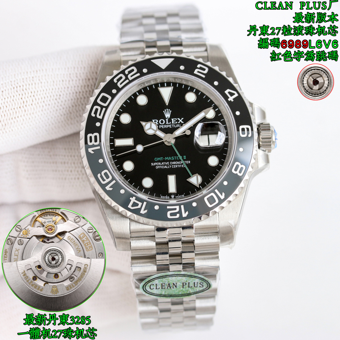 NO:662859,C+ new product, Rolex GMT-Master series, 27 balls, counterclockwise adjustment, no jitter when adjusting the hour hand, GMT-Master, watch/code, 6989L6V6, make sure the watch code is correct, quality guaranteed!  The stable Dandong () one-piece movement has a true 72-hour dynamic energy storage, and the double-piece transition of the solid central axis ring mouth is seamless!  The material/style is made of 904L, which is exactly the same as the original one (parts are interchangeable). The stainless steel style uses AR's 904L steel case and bracelet. The movement/is equipped with the same model as the original one-piece molded () movement. It has the only 72-hour real power reserve in the market. It has accurate travel time and zero error. The time adjustment direction is exactly the same as the (original). The functions are exactly the same as the original (the head moves counterclockwise and the minute hand goes clockwise, that is, when the minute hand is rotated downward, it goes clockwise).  Bezel / Real ceramic bezel uses high-precision high-temperature firing and splicing technology, as well as neat dual time zone scales engraved by laser. The scales are filled with platinum to show more elegance and luxury; the ring mouth has an excellent rotating feel, and the frustration is constantly modified to completely synchronize with the original feel. Crown /  The crown adopts a three-buckle winding crown. The three-buckle lock device is composed of 10 different sets of parts. After the configuration is completed, it only needs to be tightened to make the Oyster case completely sealed. The strong protection is comparable to that of a submarine hatch. The bracelet is made of 904L stainless steel, which is extremely strong and durable. The brushed metal design shows a strong metallic texture!  The ergonomically designed lugs and bracelet are perfectly integrated, making it very comfortable to wear. The clasp / follows the classic folding clasp and has a 5-claw shading on the crown part. While maintaining a flat and three-dimensional appearance, the shading is bright. Watch mirror /  Made of highly wear-resistant sapphire material, equipped with a small window convex lens (2.5 times) at 3 o'clock, luminous: filled with luminous powder imported from Switzerland, perfect luminous effect, 1. Make the best products, sell at reasonable prices, pay attention to the user experience, do not exaggerate, do not fool customers, 2. Long-term reliable detailed workmanship, product quality and good after-sales service, do the details you care about, CLEAN.PLUS, watch /  Code, 6989L6V6, please check the watch/table code, quality assurance ROLEX Greenwich GMT preserved egg ring, root beer ring, Coke ring, Inter Milan ring, Sprite ring, crab ring, tiger eye stone multi-function mechanical watch,,, rolex19860909C+ 新 品 劳力士 ROLEX 格林尼治系列,27粒滚珠,逆调时针,调时针不抖动,格林尼治 ,腕表/编码,6989L6V6,认准腕表编码,品质保证！稳定丹东()一体机芯动储能真72小时,实心中轴圈口双拼过渡无痕！ 材质 / 款式采用904L整表同步原装装柜完全一致（零部件可互换),精钢款式沿用AR的904L钢表壳表链, 机芯 / 搭载原版同款一体开模()机芯,市场唯一72小时真动储,走时精准零误差零,调时方向与(原装)完全一致,功能完全对版原装（把头逆时针分针顺时针走,也就是向下旋转分针顺时针走）, 表圈 / 真陶瓷表圈采用高精度的高温烧制和拼接技术,以及激光雕刻的工整双时区刻度,在刻度上填镀白金显衬出更加优雅与奢华;圈口转动手感优异,顿挫感也是不断修改完全同步原装感受, 表冠 / 表冠采用三扣锁上链表冠,三扣锁装置由10组不同零件组成,配置完成后仅需旋紧,即可让蚝式表壳完全密闭,坚固防护可媲美潜艇舱门, 表链 / 采用904L精钢材质,极其坚固耐用,金属拉丝设计彰显出强烈的金属质感！人体工学设计的表耳和表链配合完美的融为一体,佩戴起来非常舒适, 表扣 / 沿用经典折叠表扣,皇冠部分5爪的底纹,在保持外观形状平整且立体的情况下,底纹做到了亮光, 表镜 / 具有耐磨性高蓝宝石材料制造,3点钟位置装有小窗凸透镜(2.5倍),夜光:瑞士进口夜光粉填充,夜光效果完美,1做最棒的产品,卖合理的售价,重视用户的体验感,不夸大,不忽悠客户,2长期可信赖的细节做工,产品质量和良好售后服务,做好您所关心的细节,CLEAN.PLUS, 腕表 / 编码,6989L6V6,请认准腕表/表编码,品质保证ROLEX 格林尼治GMT皮蛋圈 沙士圈 可乐圈 国米圈 雪碧圈 螃蟹圈 虎眼石多功能机械腕表 ,,,rolex,Watch