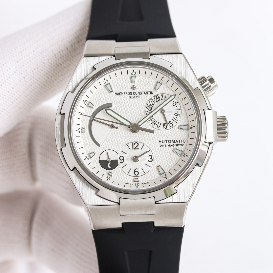 NO:725345,Gold Steel Belt KR Factory/New Product Vacheron Constantin VC Versatile (47450) Multifunctional Men's Automatic Mechanical Watch!  MIYOTA movement-modified all-in-one machine has 28,800 vibrations per hour and a power reserve of 40 hours!  The watch diameter is 42 mm, the case thickness is 12 mm, the bottom cover design is dense, and the waterproof depth is meters!  316 stainless steel, sapphire glass, optional tape, steel strap, folding buckle for watch strap!  [Introduction to dial function layout] kinetic energy storage function display at 10 o'clock, calendar function display at 2 o'clock, second time zone function display at 6 o'clock, 24-hour day and night function display at 7-8 o'clock, multi-functional mechanical watch,,,vacheron19860909金  钢带 KR Factory /新 品 江诗丹顿 VC 纵横四海(47450)多功能男士自动机械腕表！ MIYOTA机心改一体机28800每小时震荡次数,动力储存40小时！表经42毫米,表壳厚度12,密底底盖设计,防水深度米！316精钢,蓝宝石玻璃,表带可选胶带、钢带,表扣折叠扣！【表盘功能布置介绍】10点位的动能储存功能显示, 2点位的日历功能显示,6点位第二时区功能显示,7-8点位24小时昼夜功能显示多功能机械腕表,,,vacheron,Watch