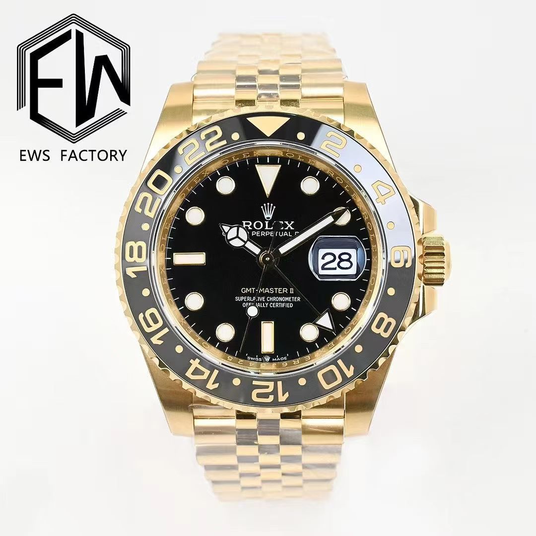 NO:725341,EWS Rolex ROLEX / GMT-Master 40mm series ① With the movement, the hour hand can be monotonized, the hour hand can be adjusted back to the calendar, and all the original functions can be restored, and the quality is stable and reliable; ② The high-tech one-piece ceramic outer ring is matched with gold fonts; ③ The size and thickness of the case are the same as the original, with a thickness of only 12mm; ④ Top-notch Swiss ice blue luminous text, polished nails, and color matching;  ⑤ Glass sapphire glass with 2.5 times magnifying glass effect, the glass is transparent; ⑥ Steel strap 904 stainless steel strap, new five-section splicing head, all parts are electroplated with thick gold, no white space on the side, multi-functional mechanical watch,,, rolex, gold19860909EWS 劳力士 ROLEX /格林尼治型40mm系列 ①搭配机芯,可单调时针,可时针回调日历,还原原装全部功能,品质稳定可靠； ②圈口高科技一体陶瓷外圈,搭配黄金字体； ③表壳尺寸厚度原装一致,厚度仅为12mm； ④字面顶级瑞士冰蓝色夜光,打磨字钉,颜色对版； ⑤玻璃蓝宝石玻璃搭配2.5倍放大镜效果,玻璃通透； ⑥钢带904精钢表带,全新五段式拼接头粒,全部散件电镀厚金,侧面不留白多功能机械腕表,,,rolex,gold,Watch